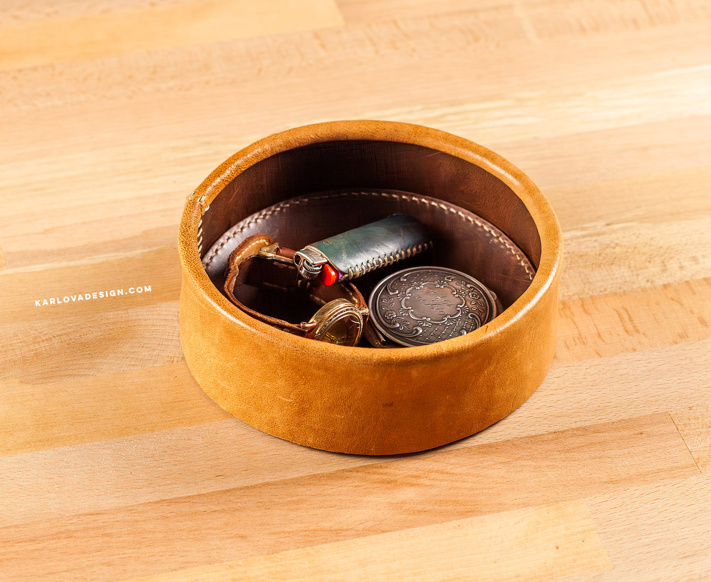 Leather Trinket Tray Printable DIY PDF Pattern by Karlova Design, Leatherwork Template for Hand Stitching with Video Tutorial Build Along
