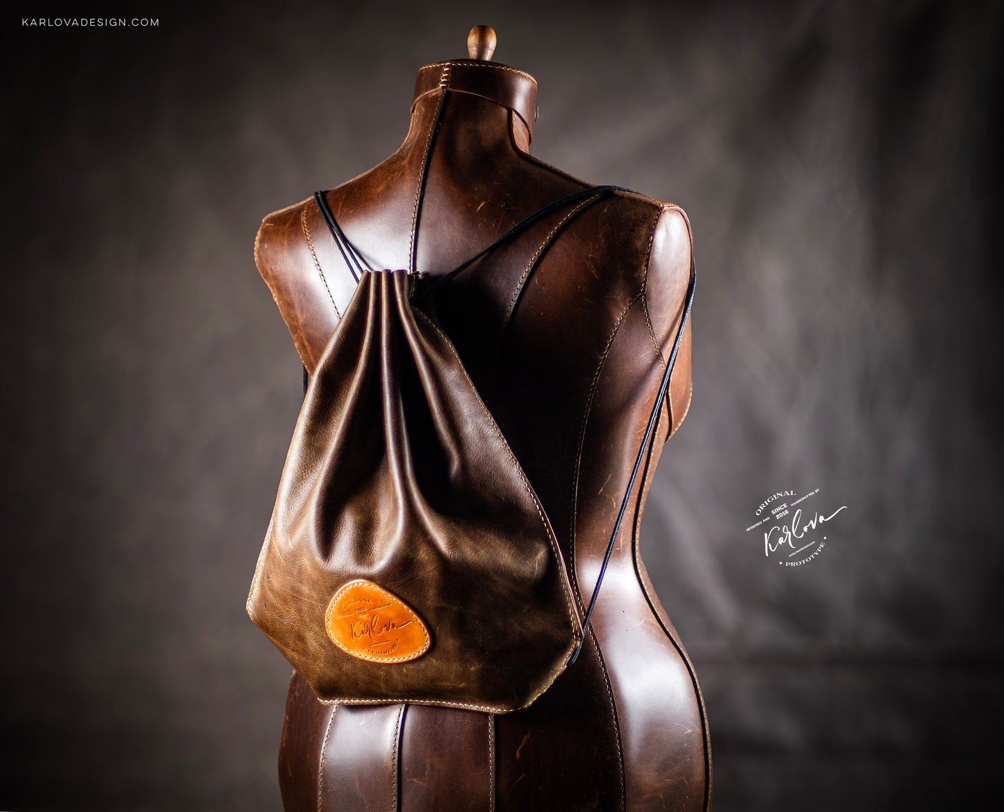 Leather Simple Drawstring Backpack Printable DIY PDF Pattern by Karlova Design, Leatherwork Template for Hand Stitching with Video Tutorial Build Along