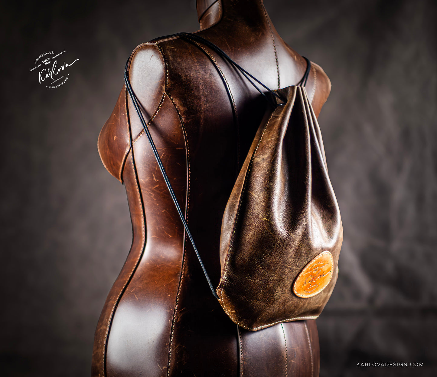 Leather Simple Drawstring Backpack Printable DIY PDF Pattern by Karlova Design, Leatherwork Template for Hand Stitching with Video Tutorial Build Along