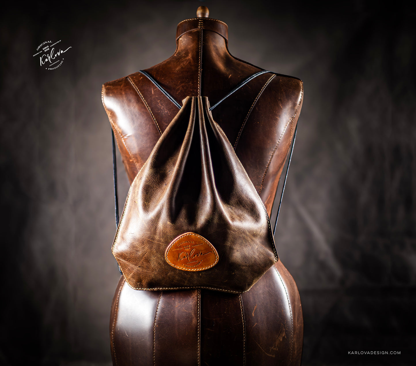 Leather Simple Drawstring Backpack Printable DIY PDF Pattern by Karlova Design, Leatherwork Template for Hand Stitching with Video Tutorial Build Along