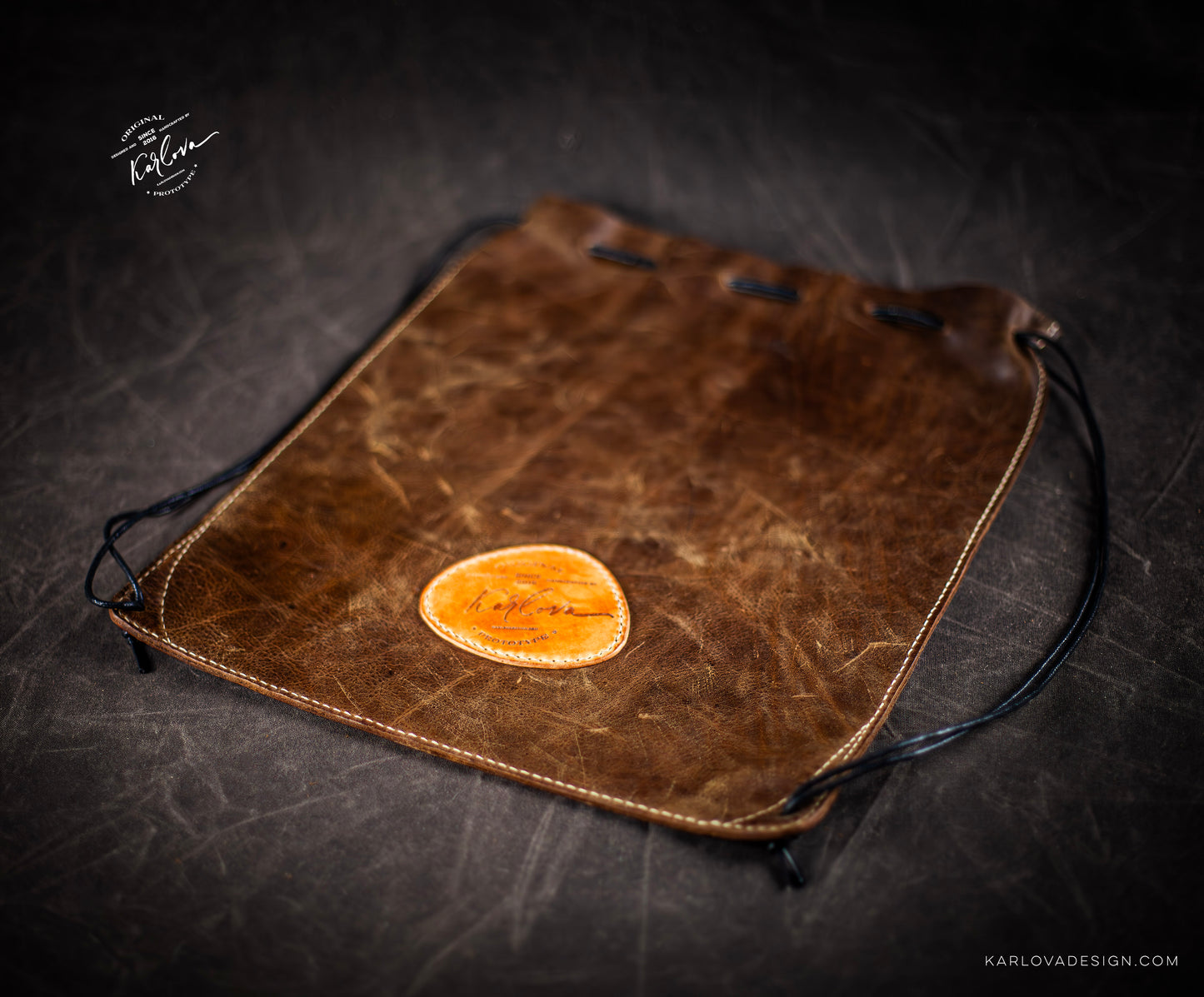 Leather Simple Drawstring Backpack Printable DIY PDF Pattern by Karlova Design, Leatherwork Template for Hand Stitching with Video Tutorial Build Along