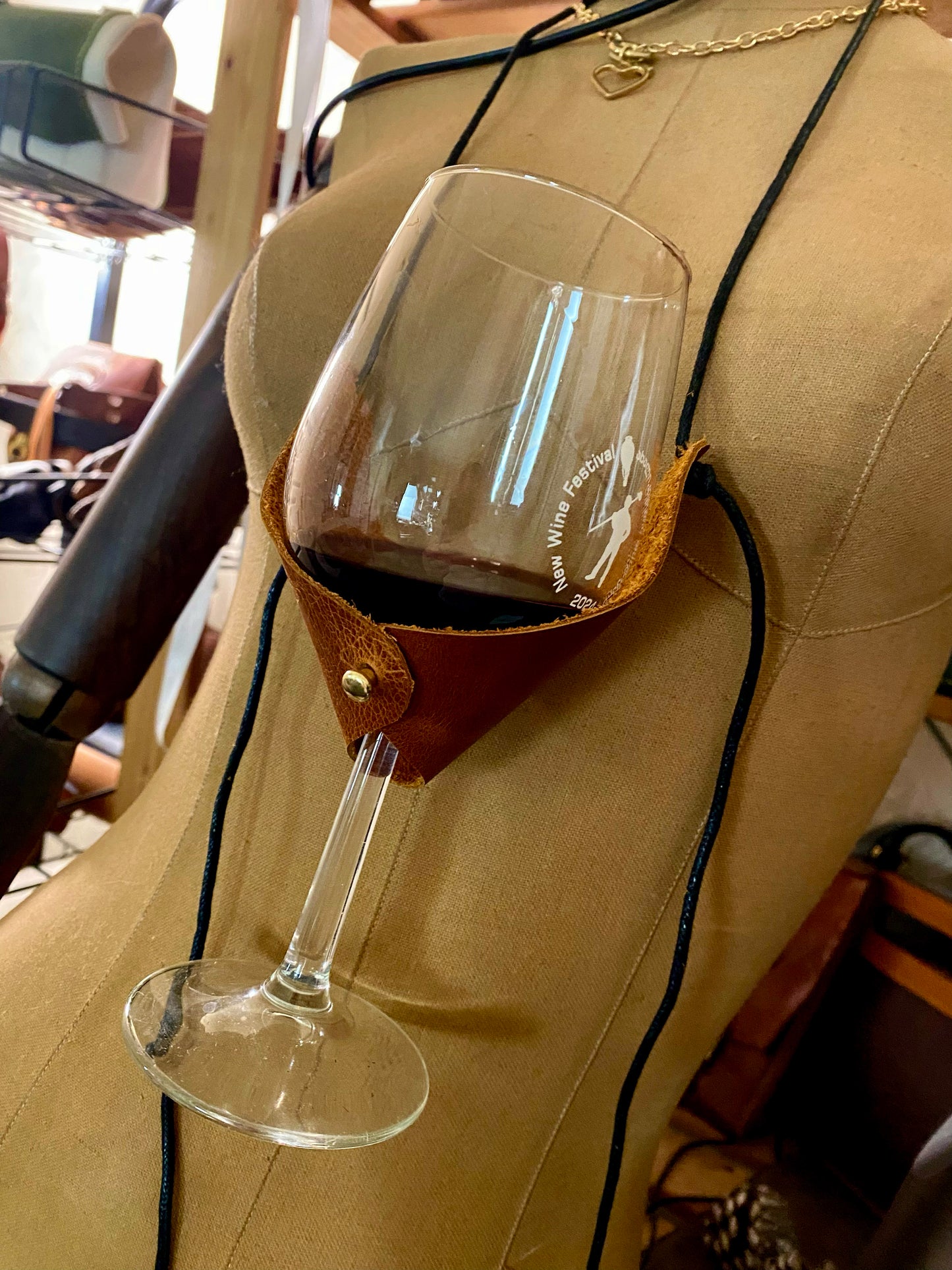 Leather Wine Glass Holder Necklace – Hands-Free Wine Tasting Carrier – Video Tutorial - PDF Pattern, DXF and SVG Included