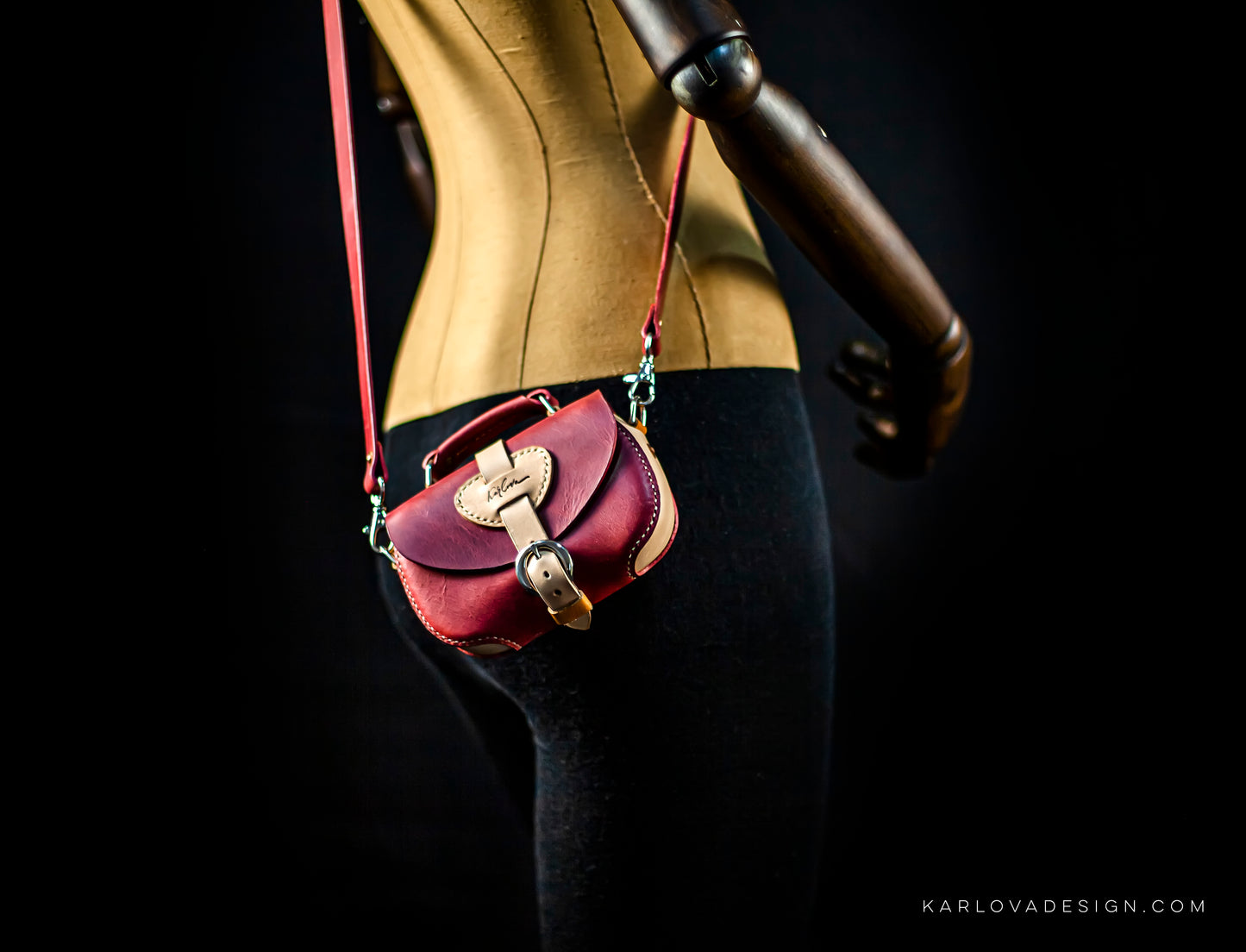 Mini Crossbody Bag, Tiny Purse Printable Leather Craft DIY PDF Pattern by Karlova Design, Leatherwork Template for Hand Stitching