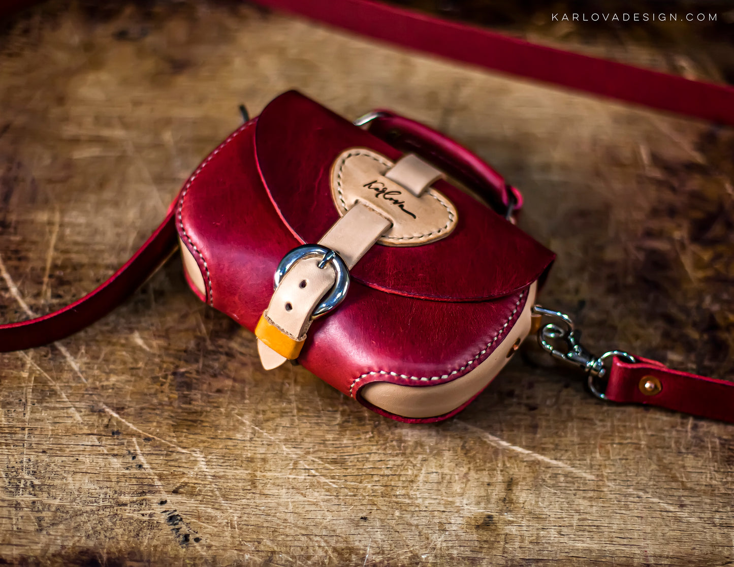 Mini Crossbody Bag, Tiny Purse Printable Leather Craft DIY PDF Pattern by Karlova Design, Leatherwork Template for Hand Stitching