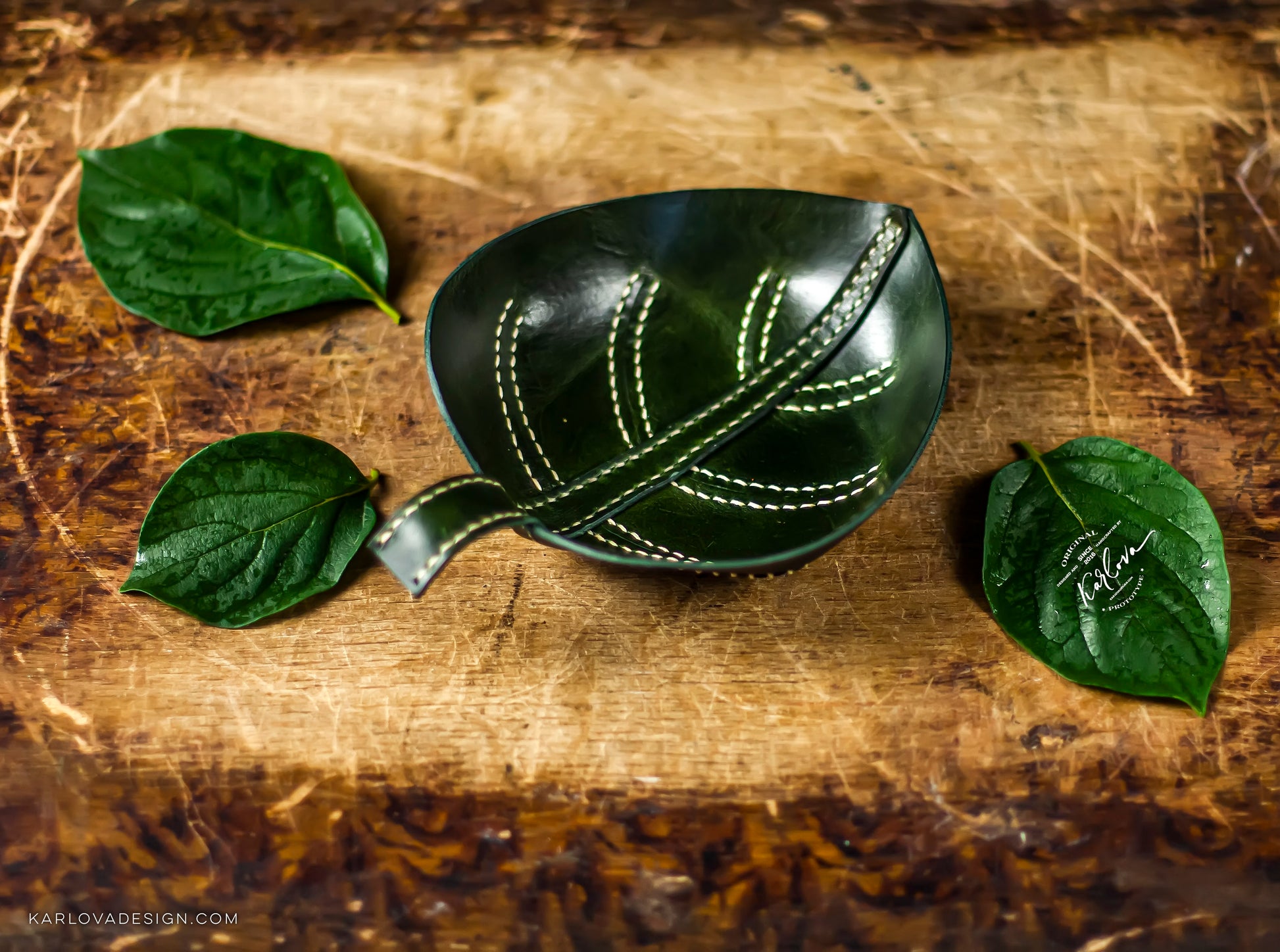 Leaf Trinket Trays, Valet, Catch All Printable Leather Craft DIY PDF Pattern by Karlova Design, Leatherwork Template for Hand Stitching