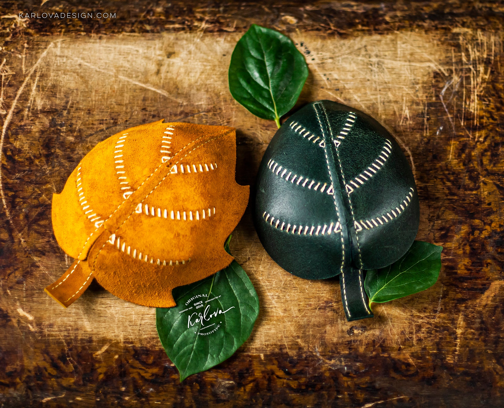 Leaf Trinket Trays, Valet, Catch All Printable Leather Craft DIY PDF Pattern by Karlova Design, Leatherwork Template for Hand Stitching