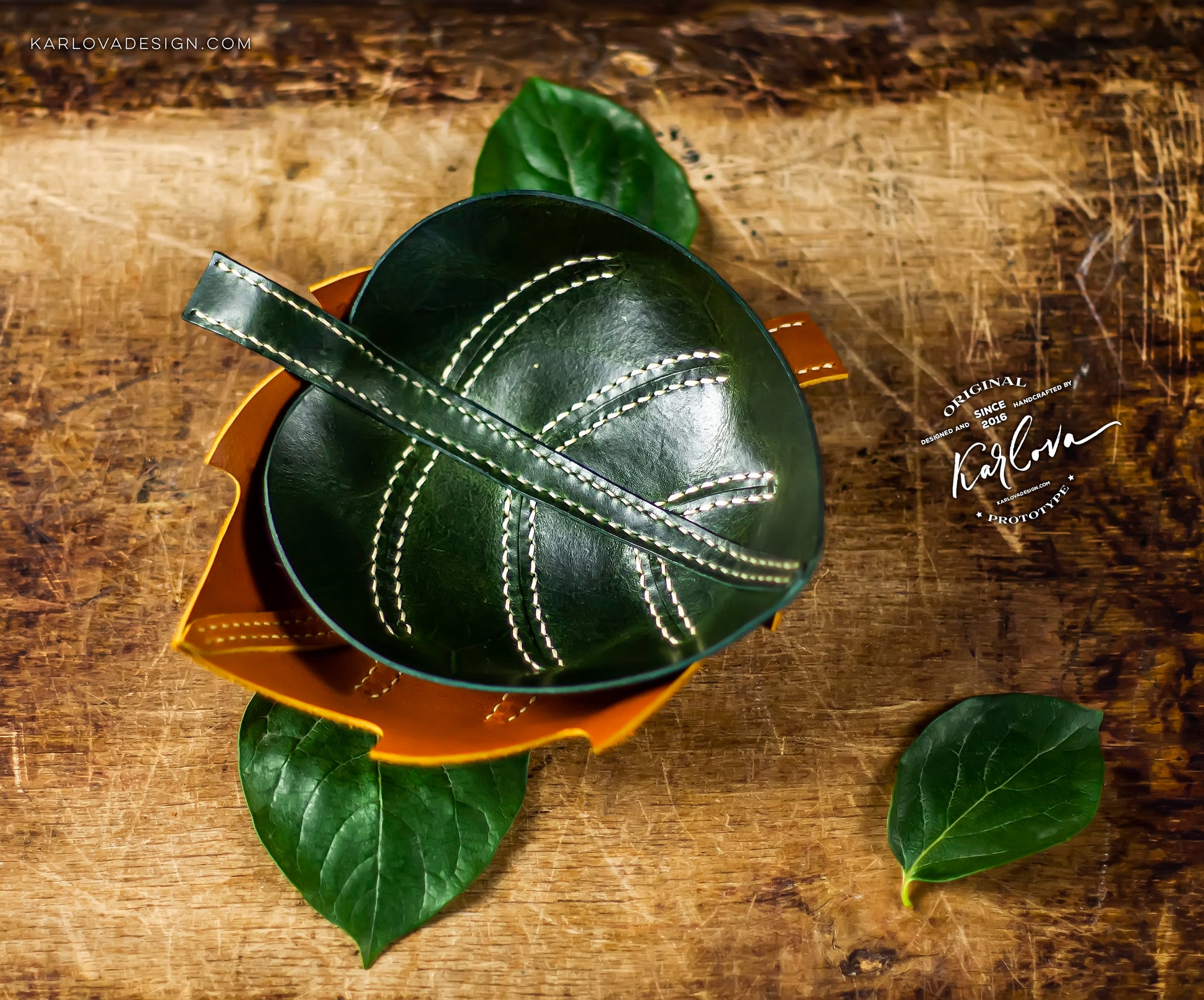 Leaf Trinket Trays, Valet, Catch All Printable Leather Craft DIY PDF Pattern by Karlova Design, Leatherwork Template for Hand Stitching