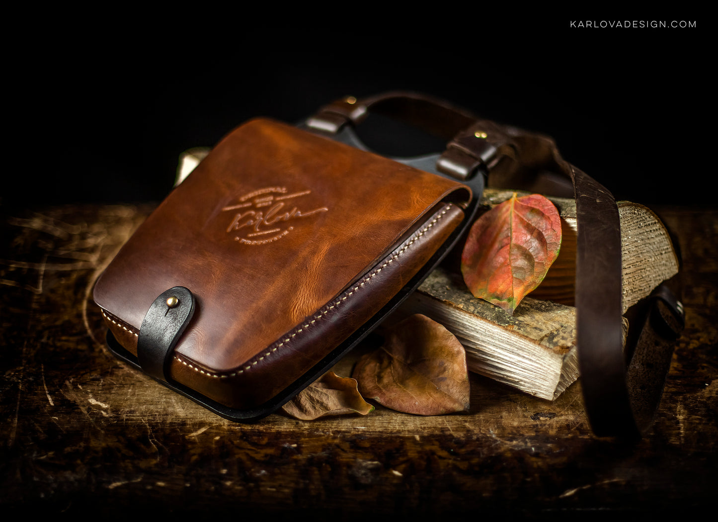 Stylish Messenger Crossbody Bag Printable Leather Craft DIY PDF Pattern by Karlova Design, Leatherwork Template for Hand Stitching