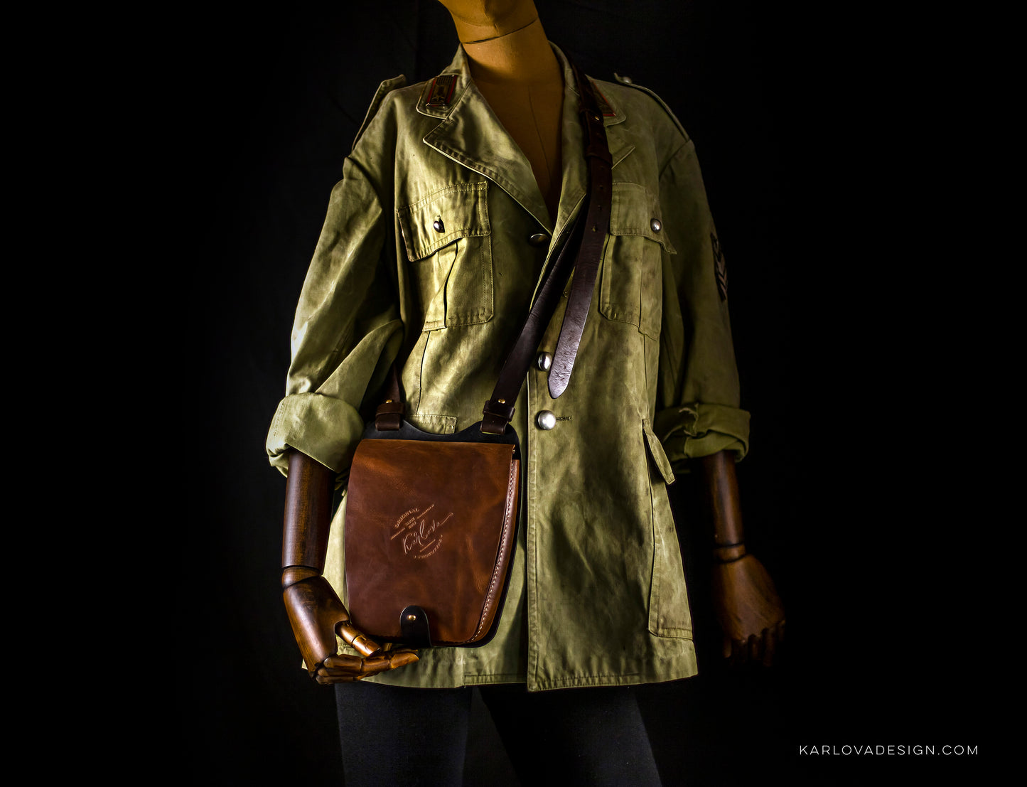 Stylish Messenger Crossbody Bag Printable Leather Craft DIY PDF Pattern by Karlova Design, Leatherwork Template for Hand Stitching