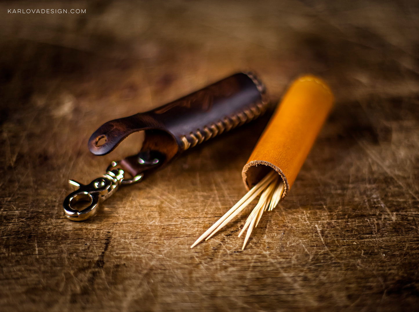 Toothpick Case Key Fob Printable Leather Craft DIY PDF Pattern by Karlova Design, Leatherwork Template for Hand Stitching