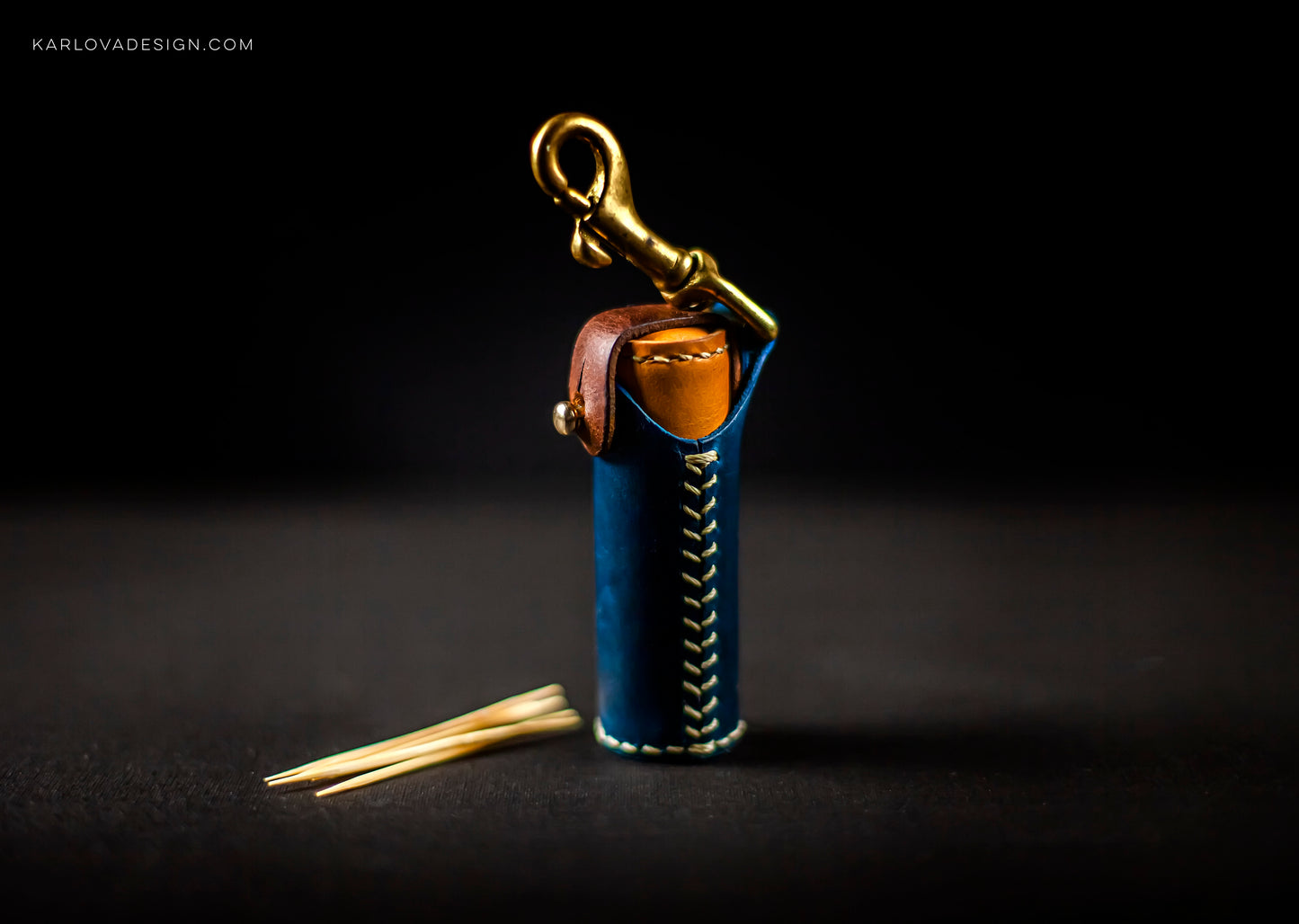 Toothpick Case Key Fob Printable Leather Craft DIY PDF Pattern by Karlova Design, Leatherwork Template for Hand Stitching