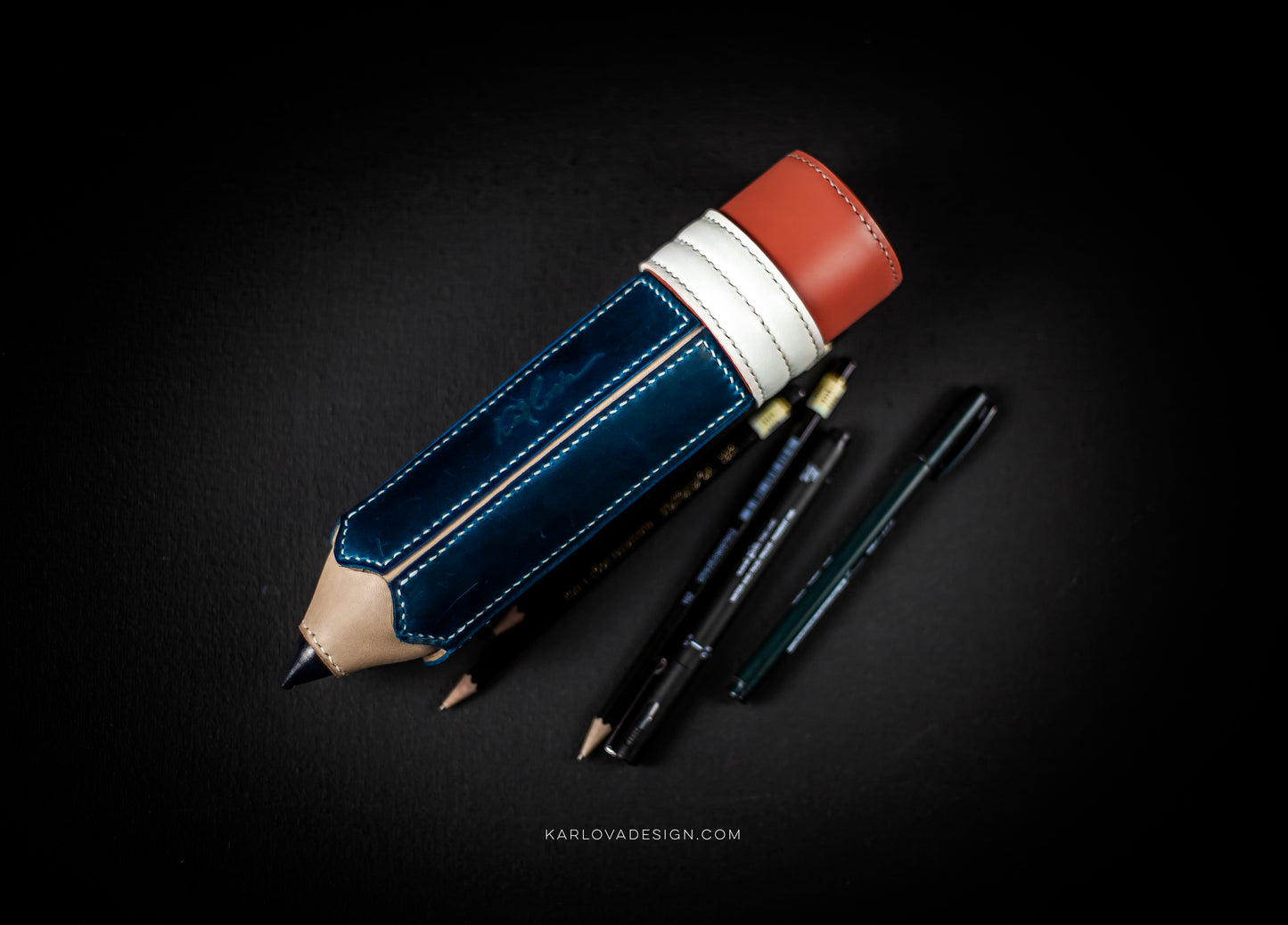 Pencil Case Printable Leather Craft DIY PDF Pattern by Karlova Design, Leatherwork Template for Hand Stitching