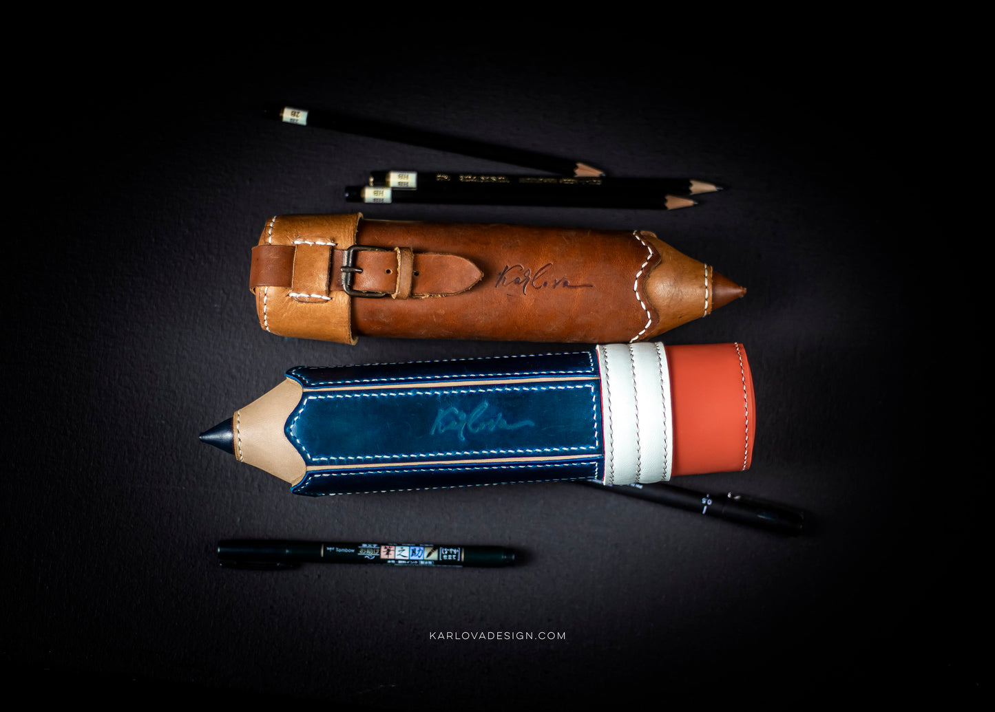 Pencil Case Printable Leather Craft DIY PDF Pattern by Karlova Design, Leatherwork Template for Hand Stitching