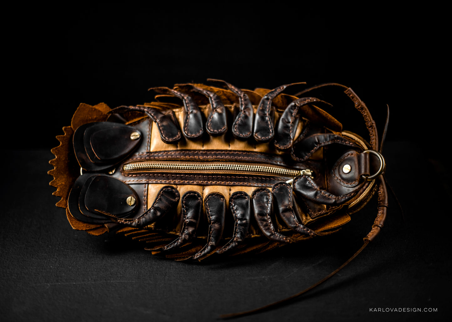 Giant Isopod Sling Bag, Bathynomus, Printable Leather Craft DIY PDF Pattern by Karlova Design, Leatherwork Template for Hand Stitching