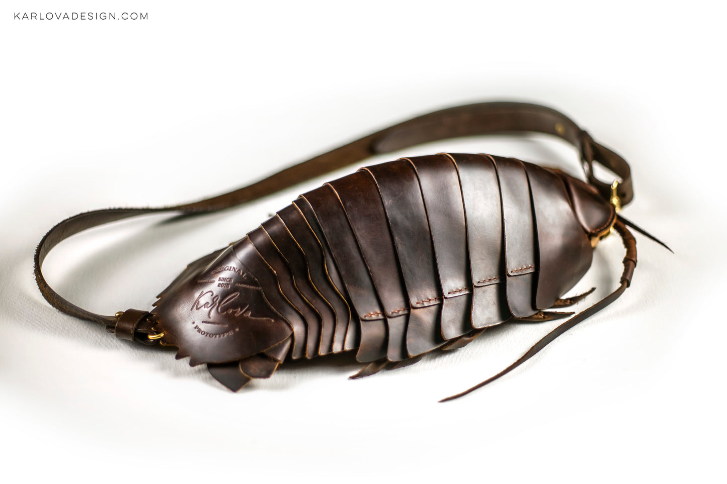 Giant Isopod Sling Bag, Bathynomus, Printable Leather Craft DIY PDF Pattern by Karlova Design, Leatherwork Template for Hand Stitching