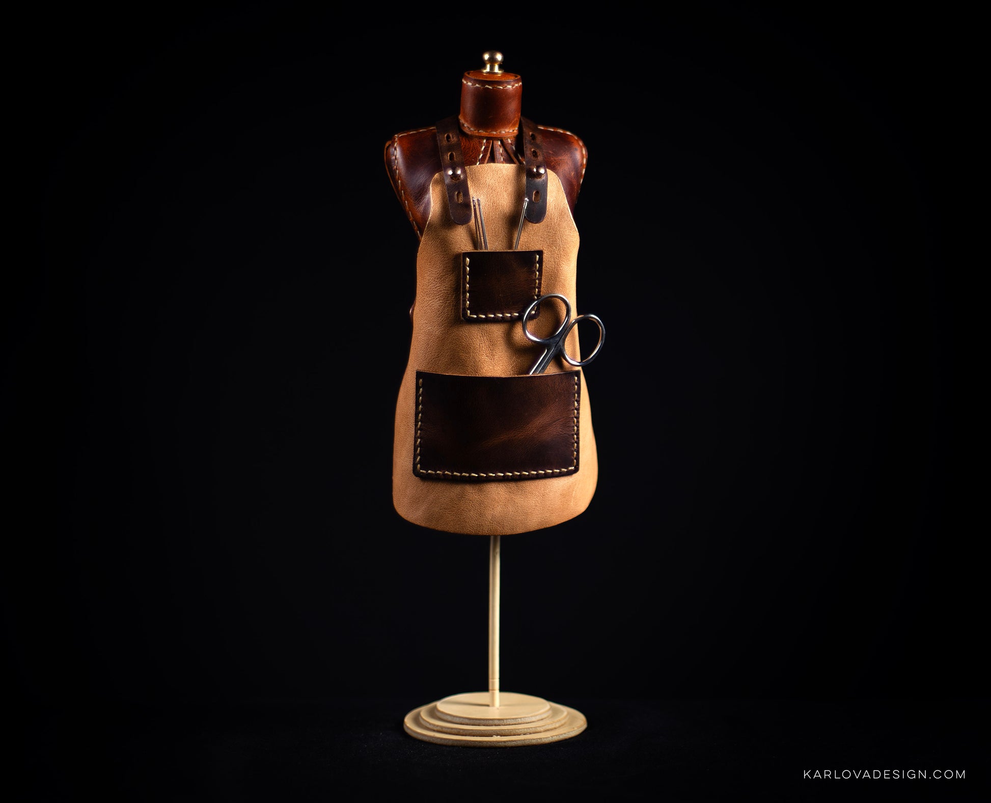 Mini Doll Leather Workshop Apron For Dress Form Printable Leather Craft DIY PDF Pattern by Karlova Design, Leatherwork Template for Hand Stitching