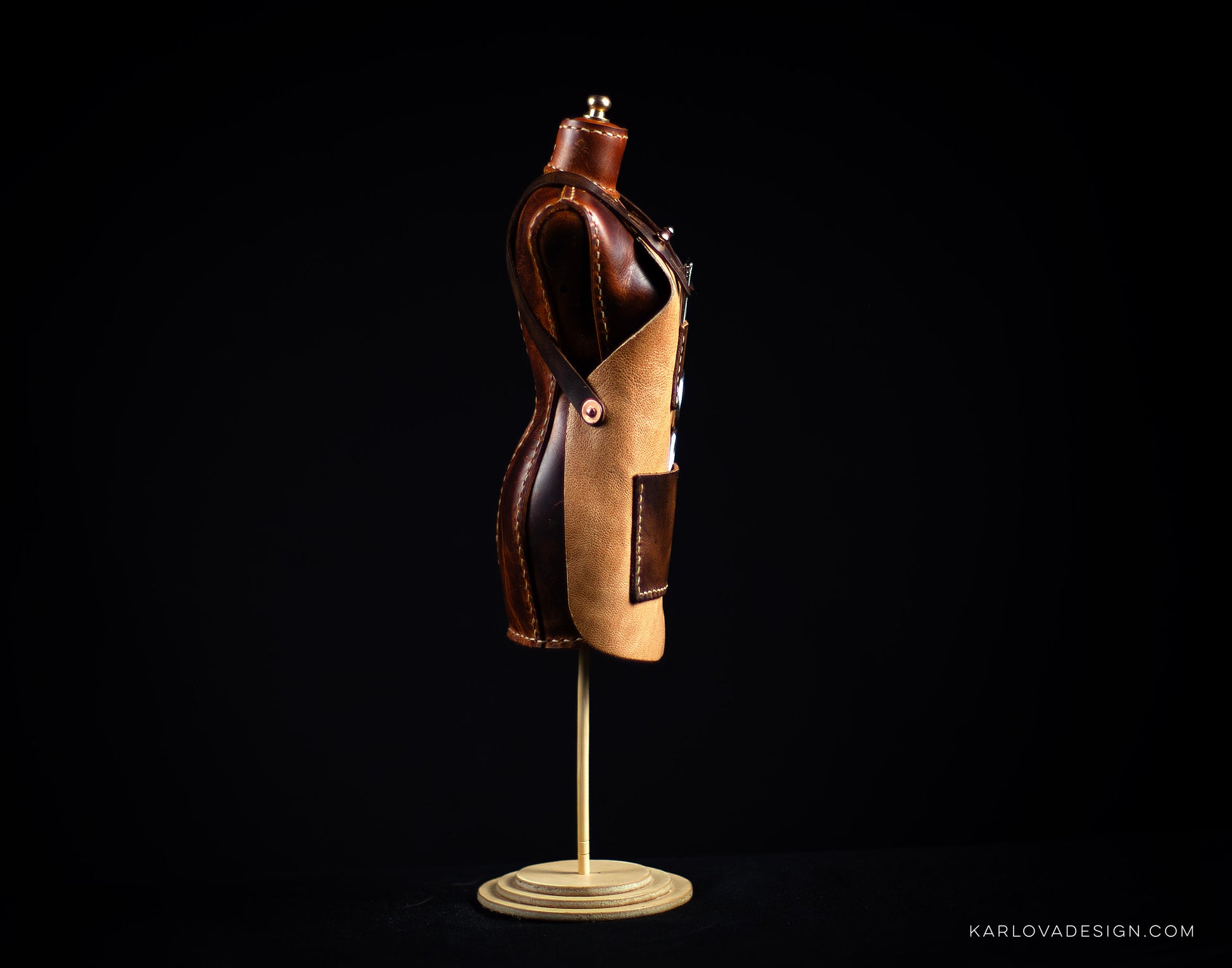 Mini Doll Leather Workshop Apron For Dress Form Printable Leather Craft DIY PDF Pattern by Karlova Design, Leatherwork Template for Hand Stitching