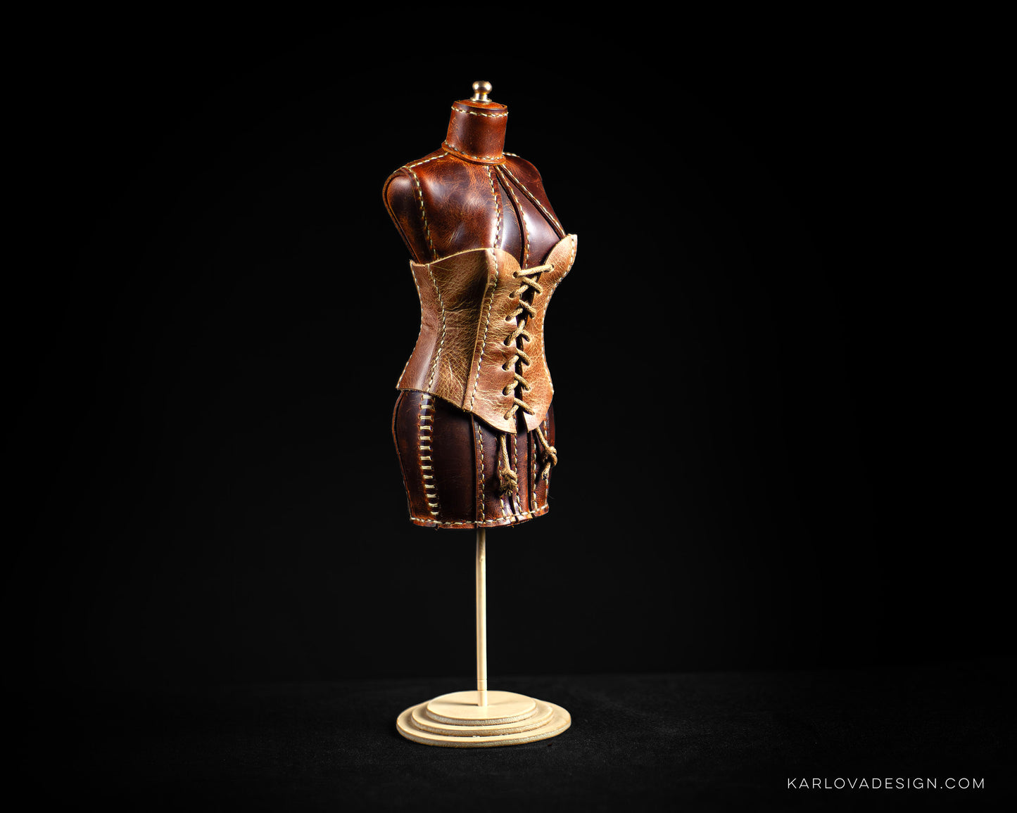 Mini Doll Corset For Dress Form Printable Leather Craft DIY PDF Pattern by Karlova Design, Leatherwork Template for Hand Stitching