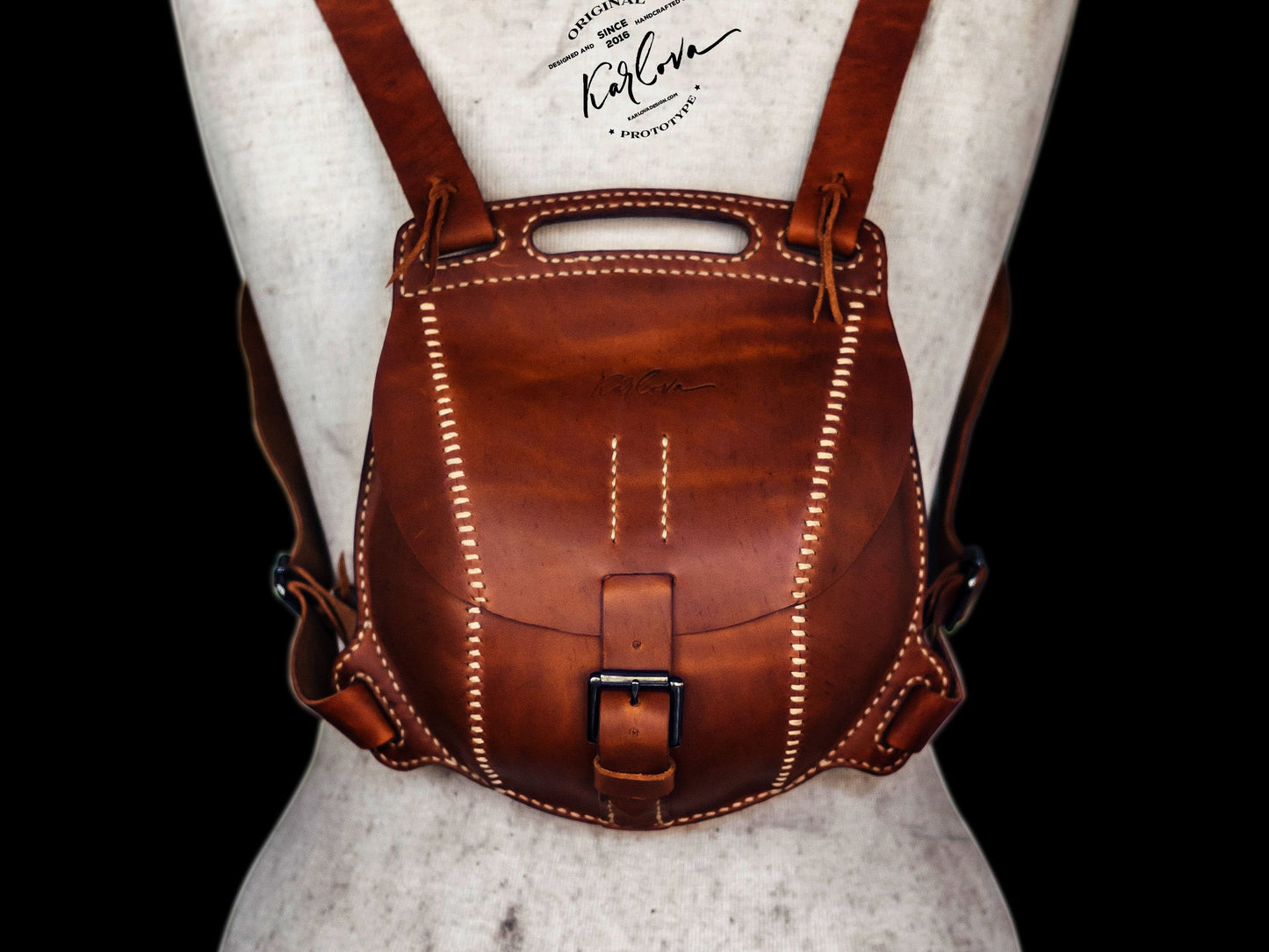 round backpack Printable Leather Craft DIY PDF Pattern by Karlova Design, Leatherwork Template for Hand Stitching