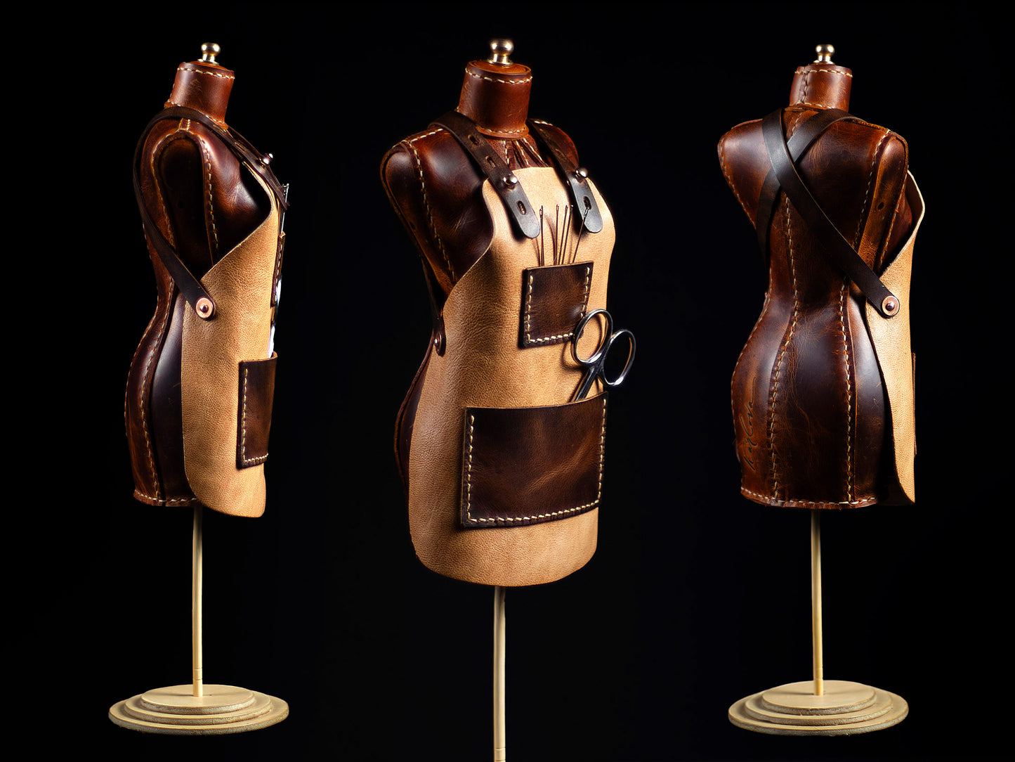 Mini Doll Leather Workshop Apron For Dress Form Printable Leather Craft DIY PDF Pattern by Karlova Design, Leatherwork Template for Hand Stitching