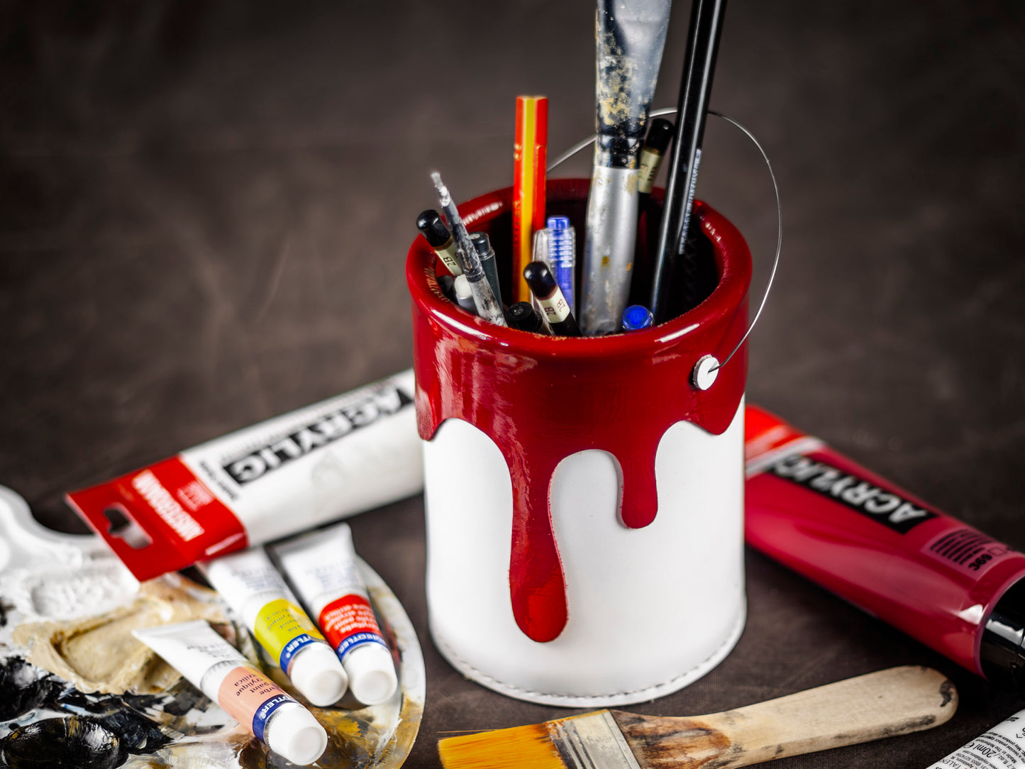 Leather Paint Bucket Pencil Cup Printable DIY PDF Pattern by Karlova Design, Leatherwork Template for Hand Stitching with Video Tutorial Build Along