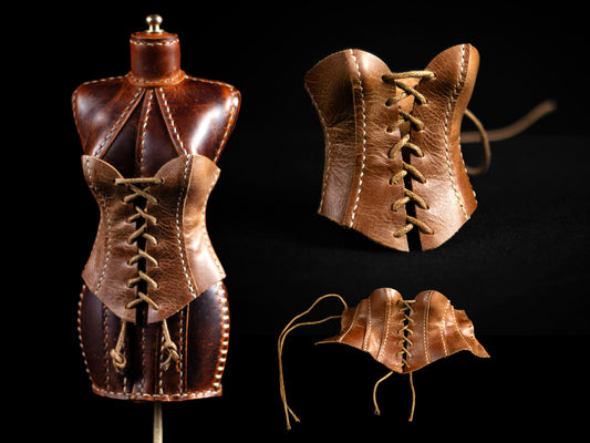 Mini Doll Corset For Dress Form  Printable Leather Craft DIY PDF Pattern by Karlova Design, Leatherwork Template for Hand Stitching