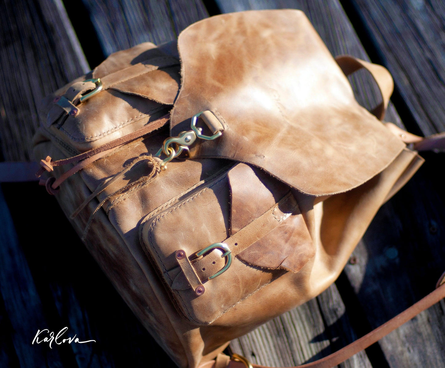 Leather backpack leather craft DIY PDF pattern by Karlova Design, leatherwork template for hand stitching