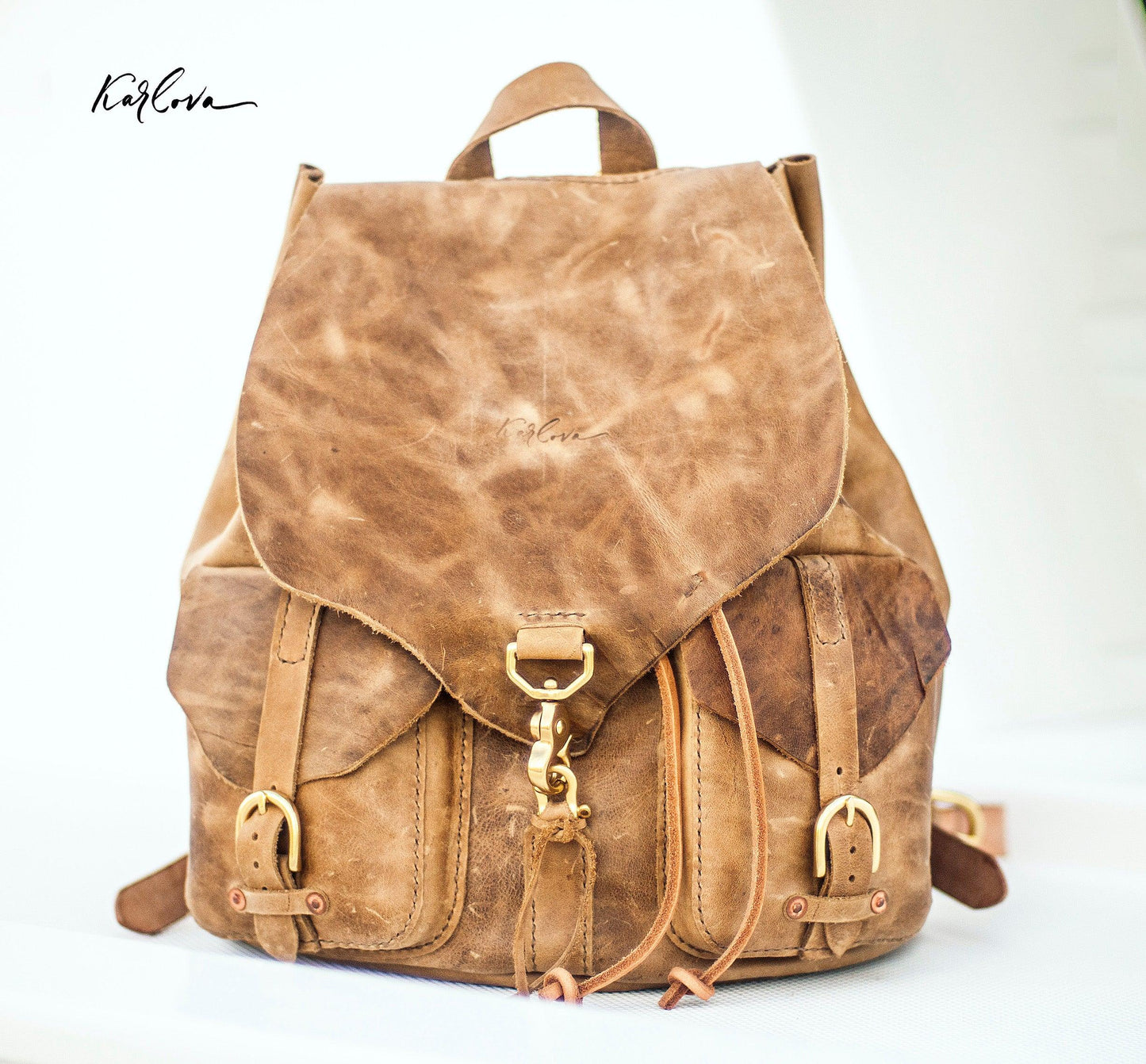 Leather backpack leather craft DIY PDF pattern by Karlova Design, leatherwork template for hand stitching
