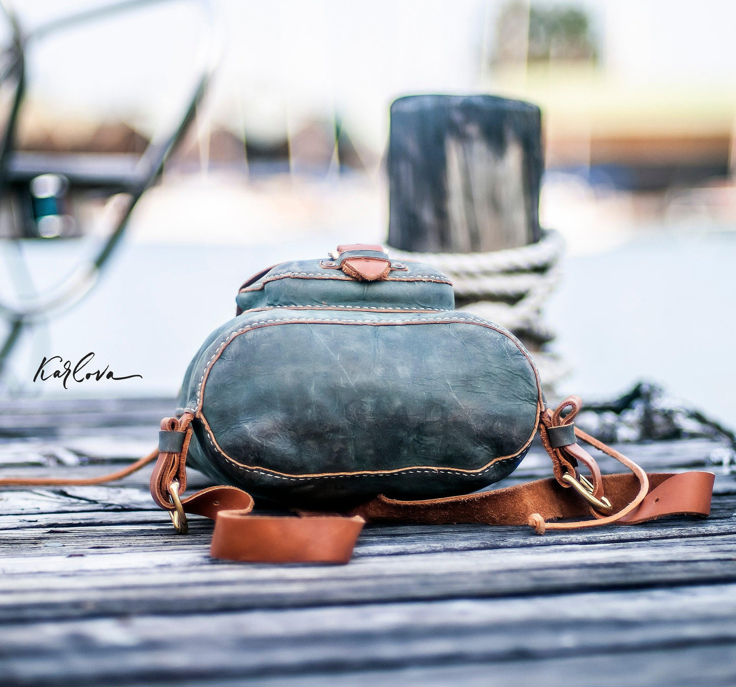 Leather backpack printable leather craft DIY PDF pattern by Karlova Design, leatherwork template for hand stitching