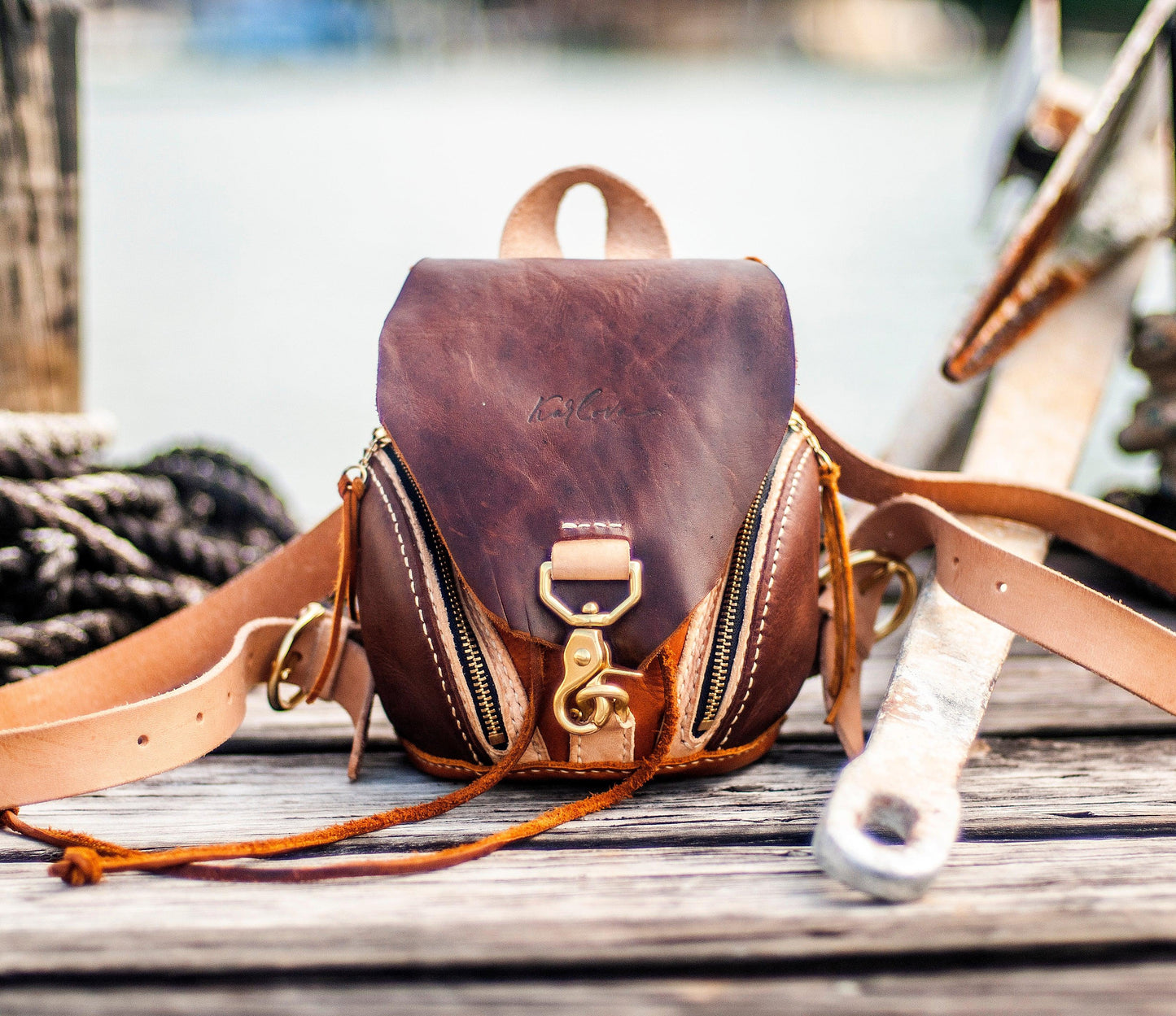 Leather mini backpack, small purse, leather craft DIY PDF pattern by Karlova Design, leatherwork template for hand stitching