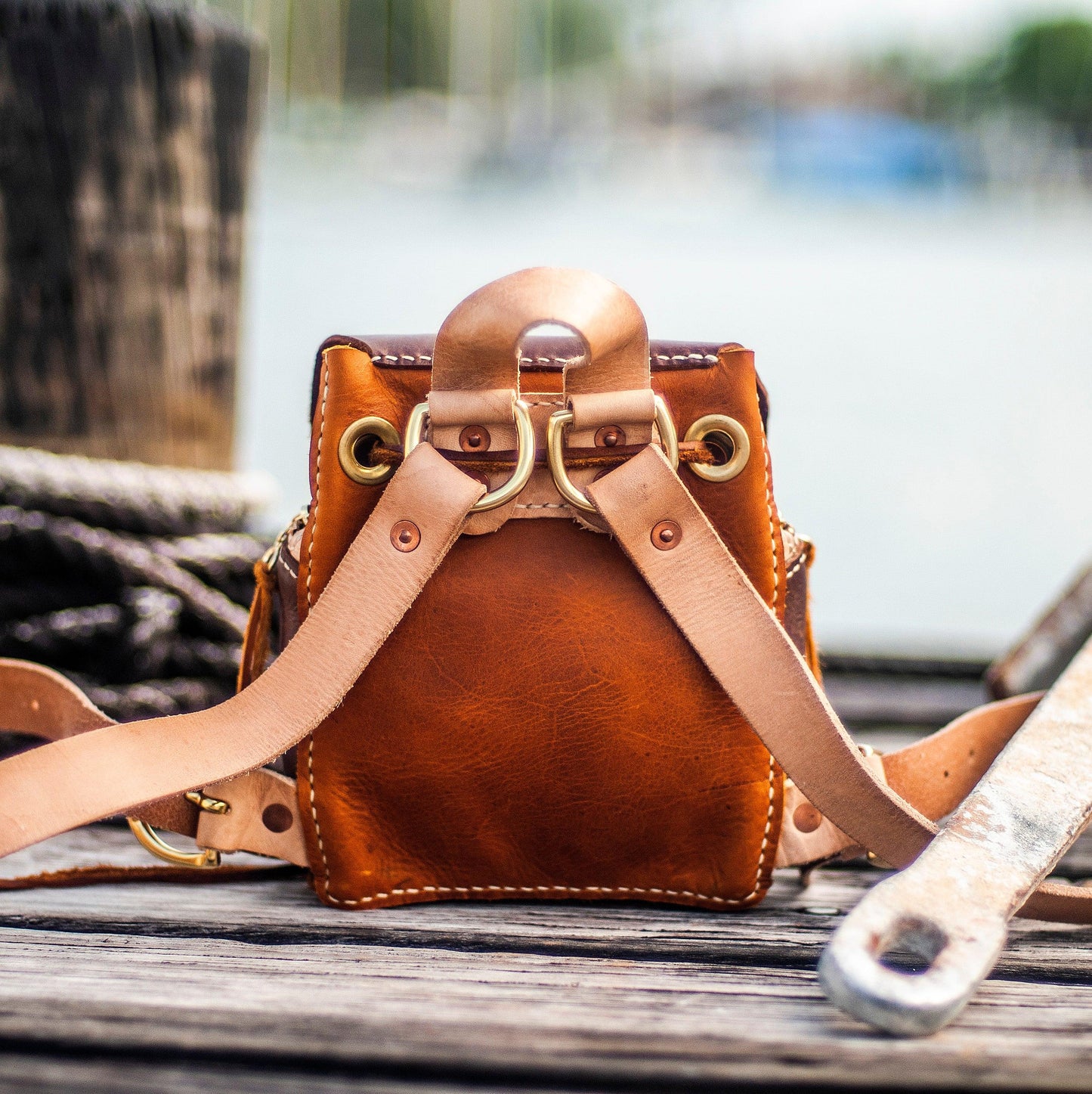 Leather mini backpack, small purse, leather craft DIY PDF pattern by Karlova Design, leatherwork template for hand stitching