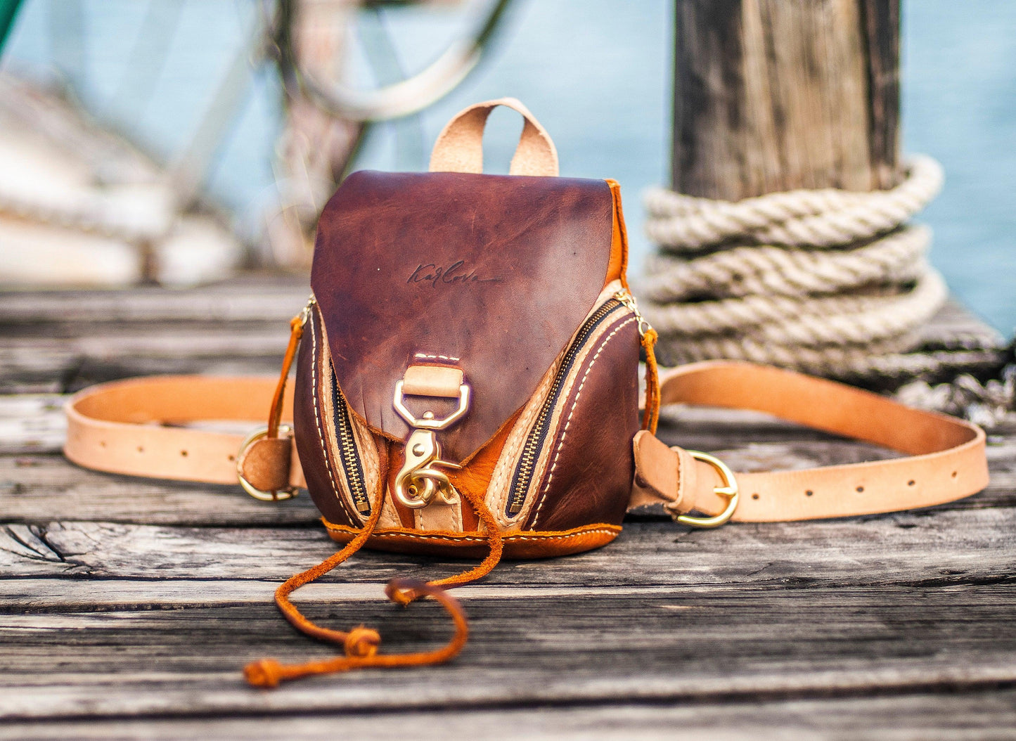 Leather mini backpack, small purse, leather craft DIY PDF pattern by Karlova Design, leatherwork template for hand stitching