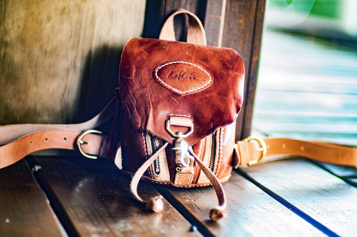 Leather mini backpack, small purse, leather craft DIY PDF pattern by Karlova Design, leatherwork template for hand stitching