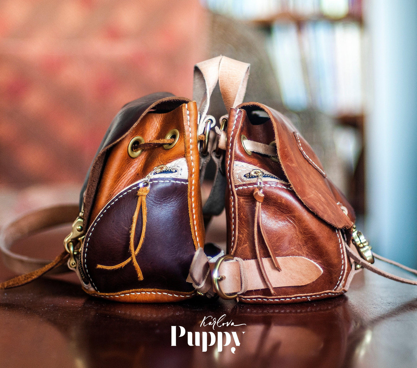 Leather mini backpack, small purse, leather craft DIY PDF pattern by Karlova Design, leatherwork template for hand stitching