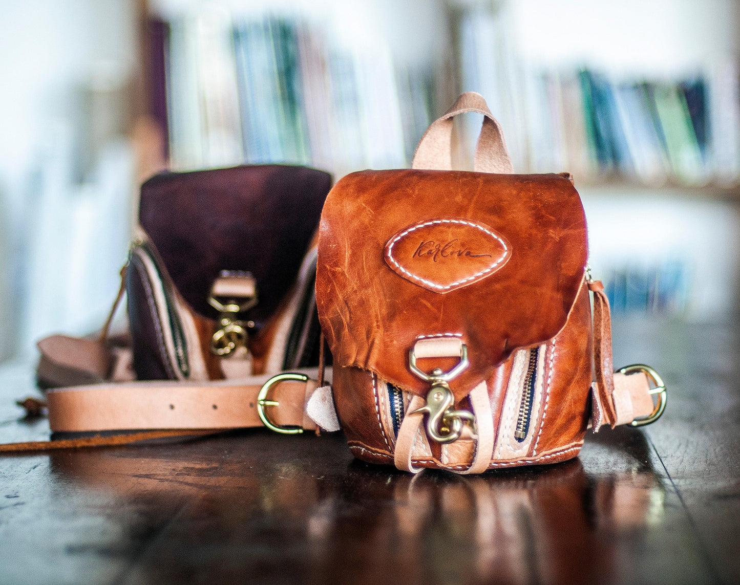 Leather mini backpack, small purse, leather craft DIY PDF pattern by Karlova Design, leatherwork template for hand stitching