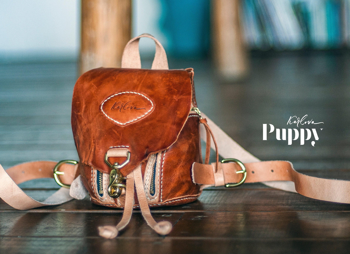 Leather mini backpack, small purse, leather craft DIY PDF pattern by Karlova Design, leatherwork template for hand stitching