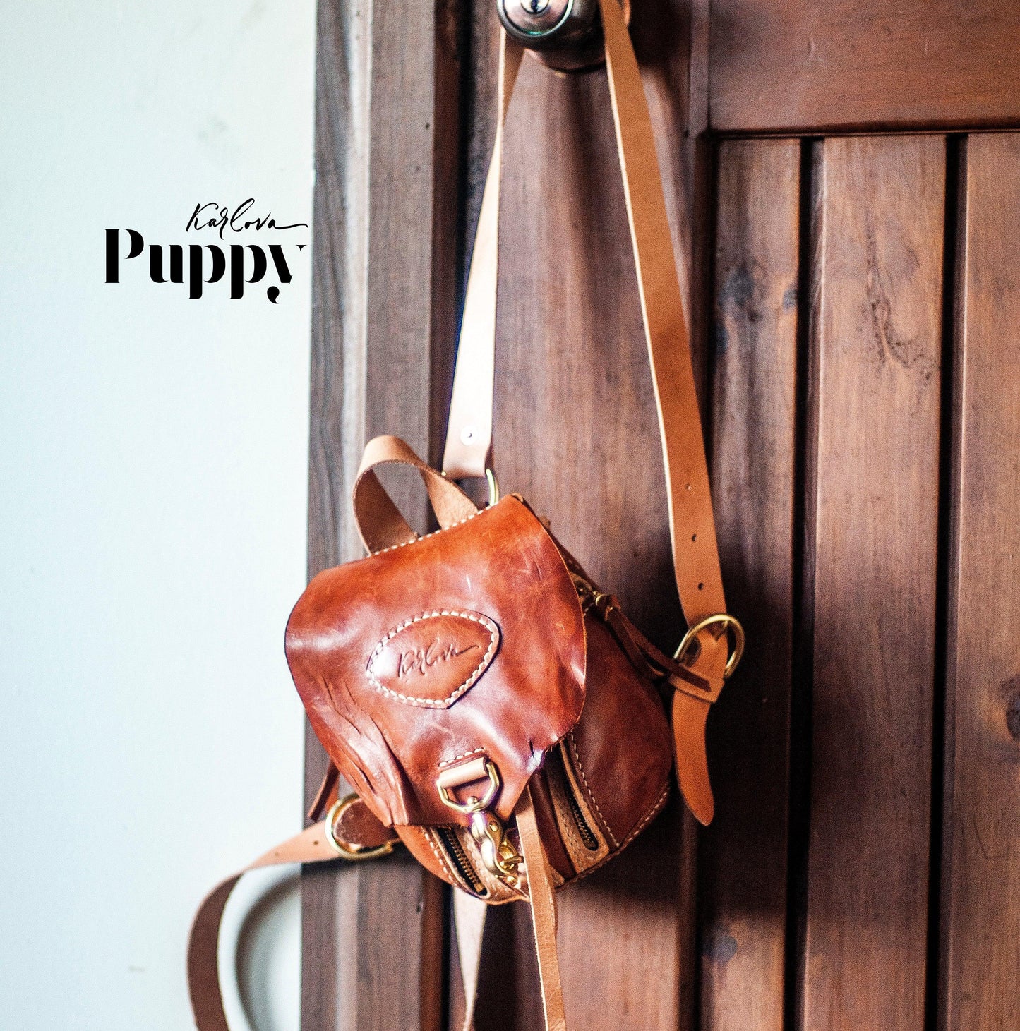 Leather mini backpack, small purse, leather craft DIY PDF pattern by Karlova Design, leatherwork template for hand stitching