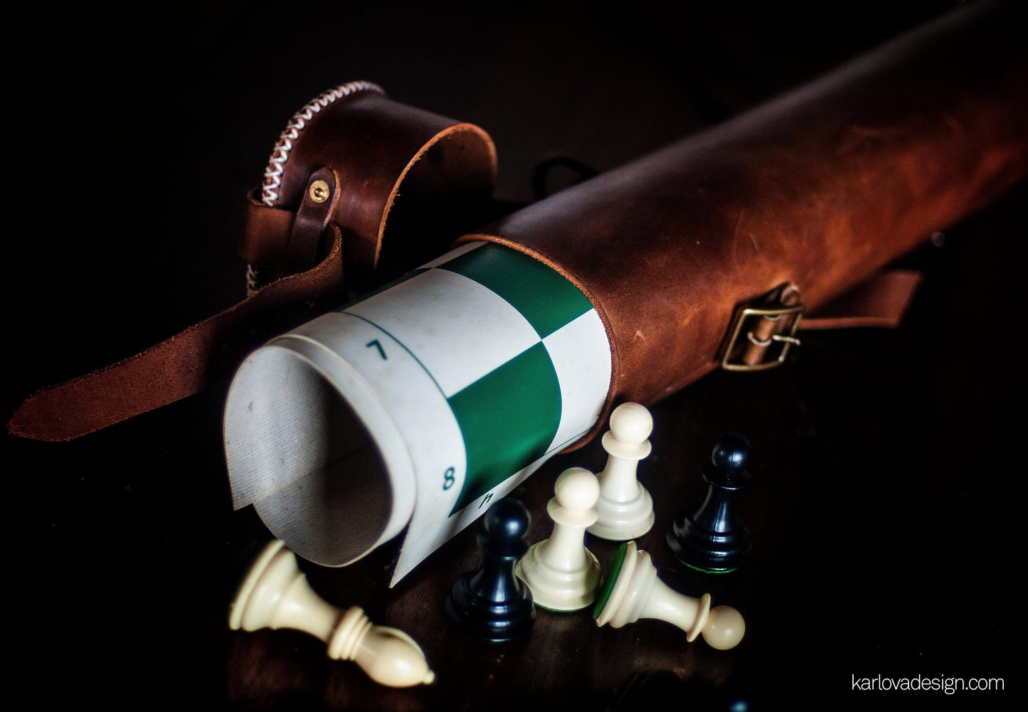 Leather chess case printable leather craft DIY PDF pattern by Karlova Design, leatherwork template for hand stitching