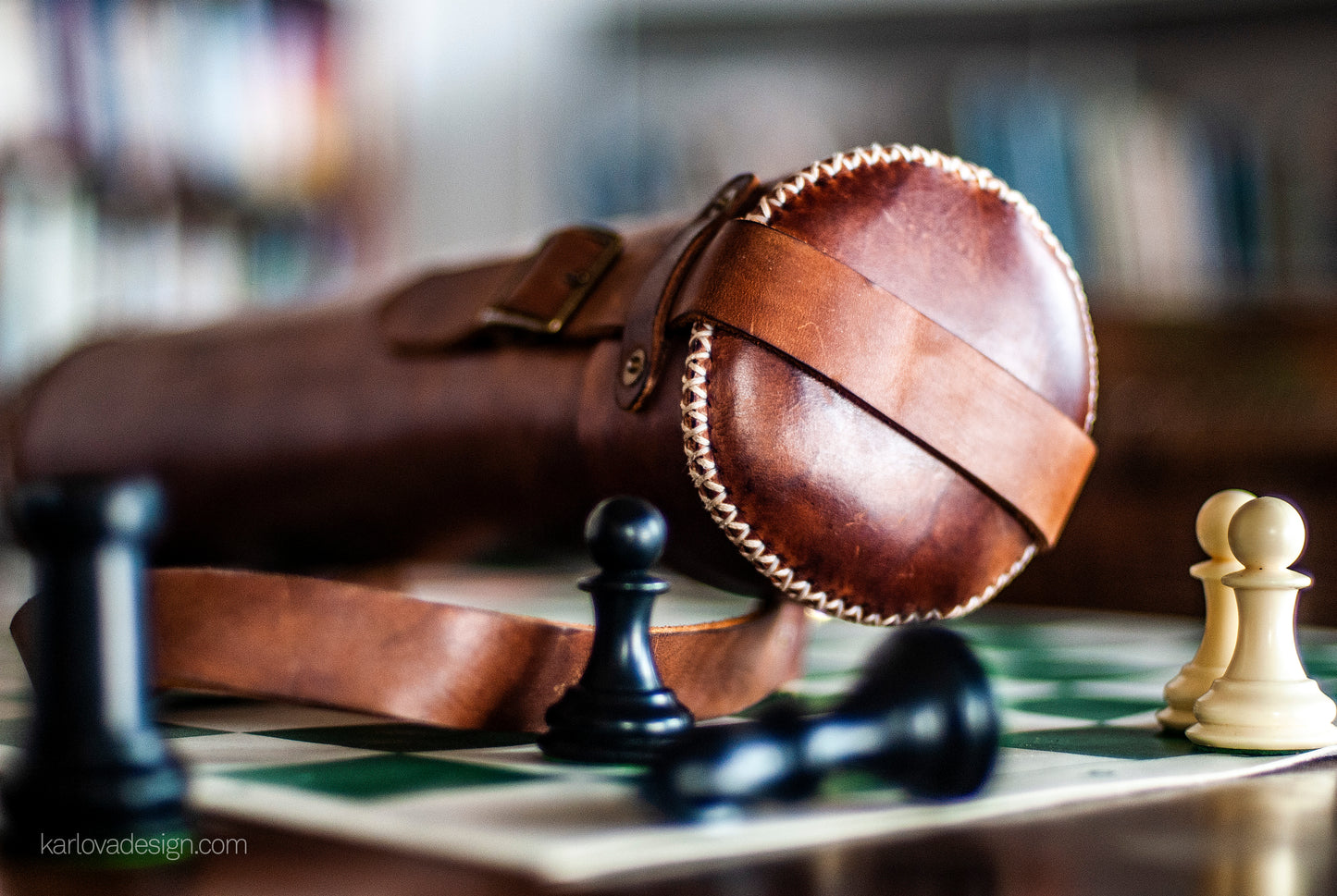 Leather chess case printable leather craft DIY PDF pattern by Karlova Design, leatherwork template for hand stitching