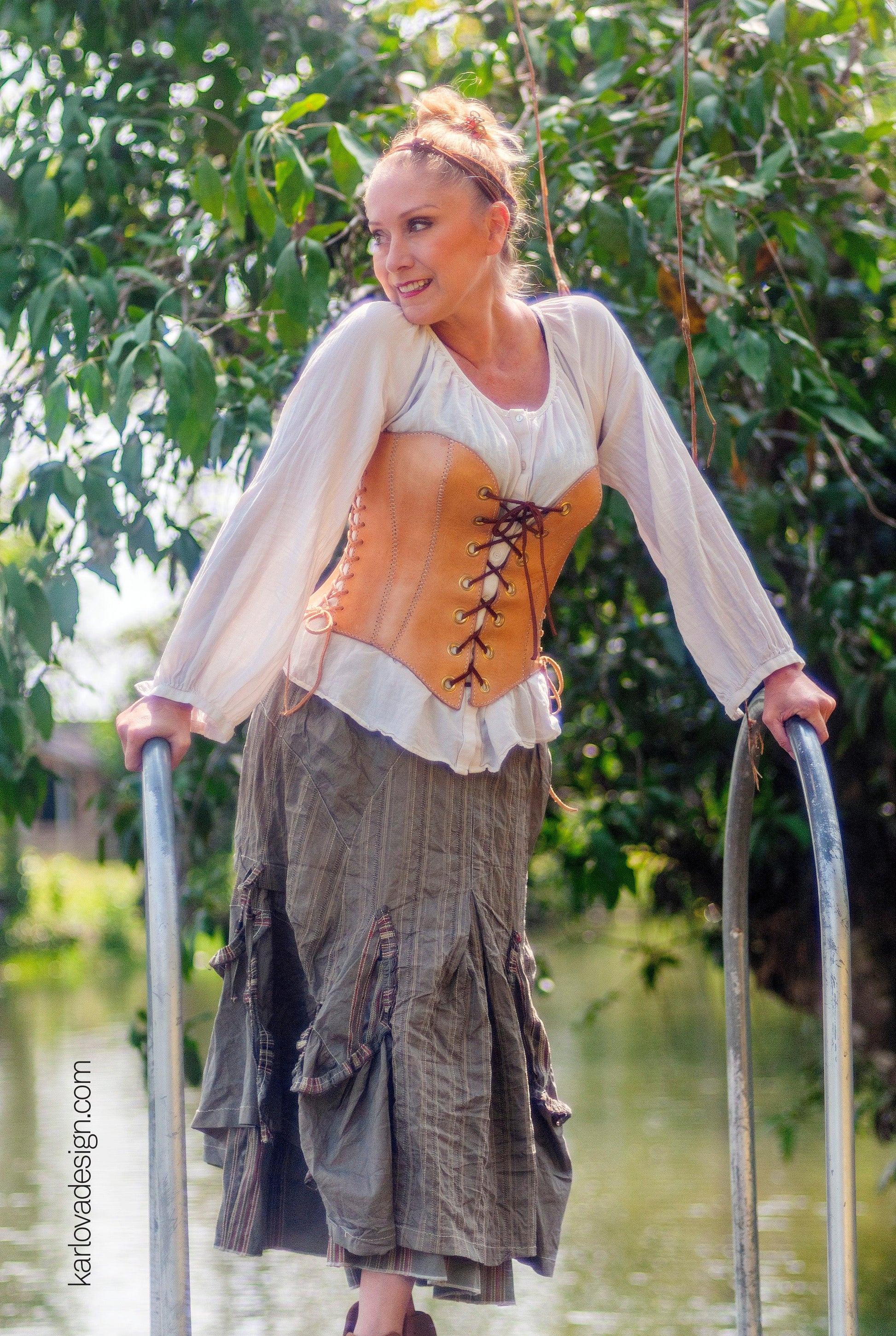Leather corset, corsage, bodice, leather craft DIY PDF pattern by Karlova Design, leatherwork template for hand stitching