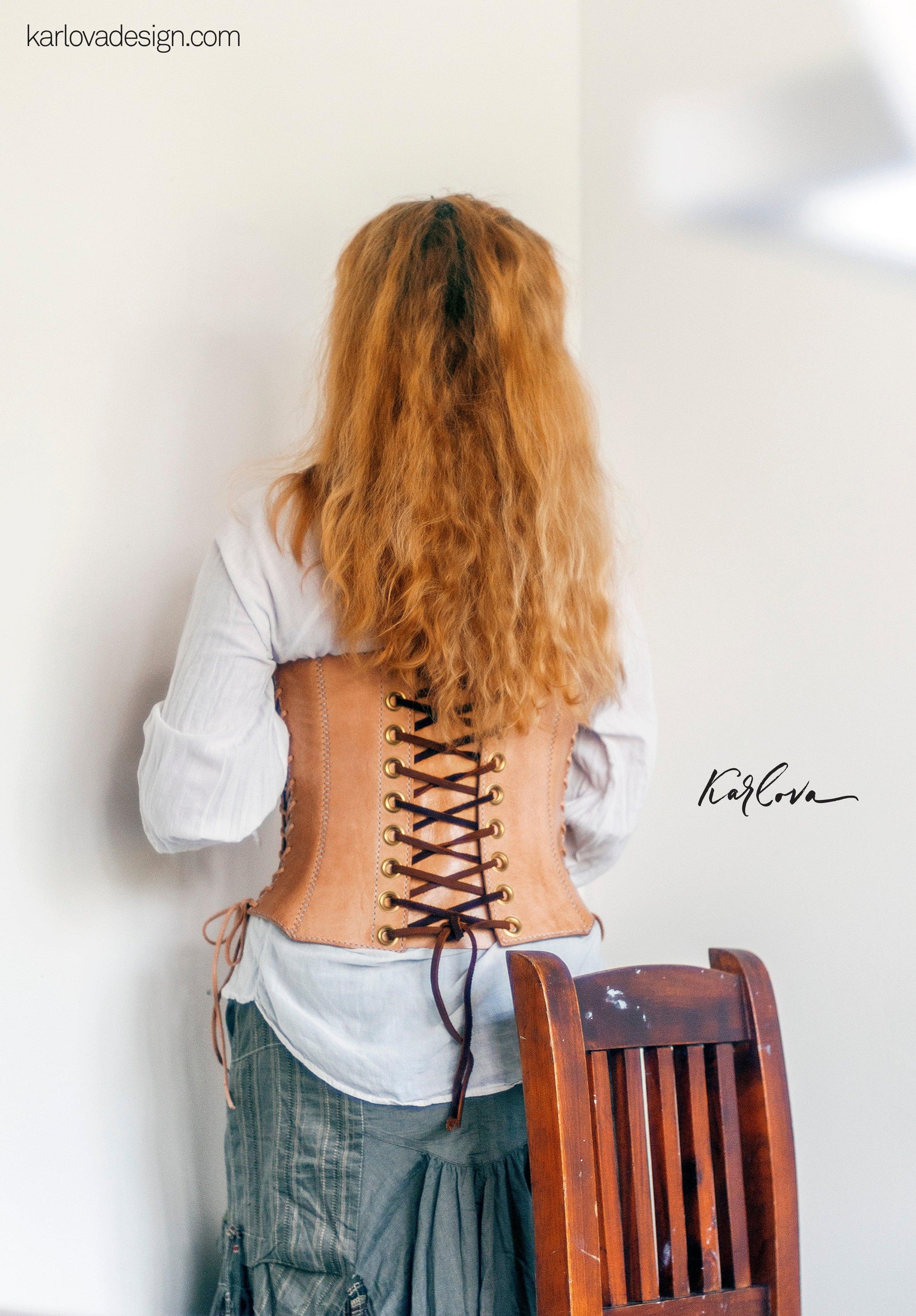 Leather corset, corsage, bodice, leather craft DIY PDF pattern by Karlova Design, leatherwork template for hand stitching