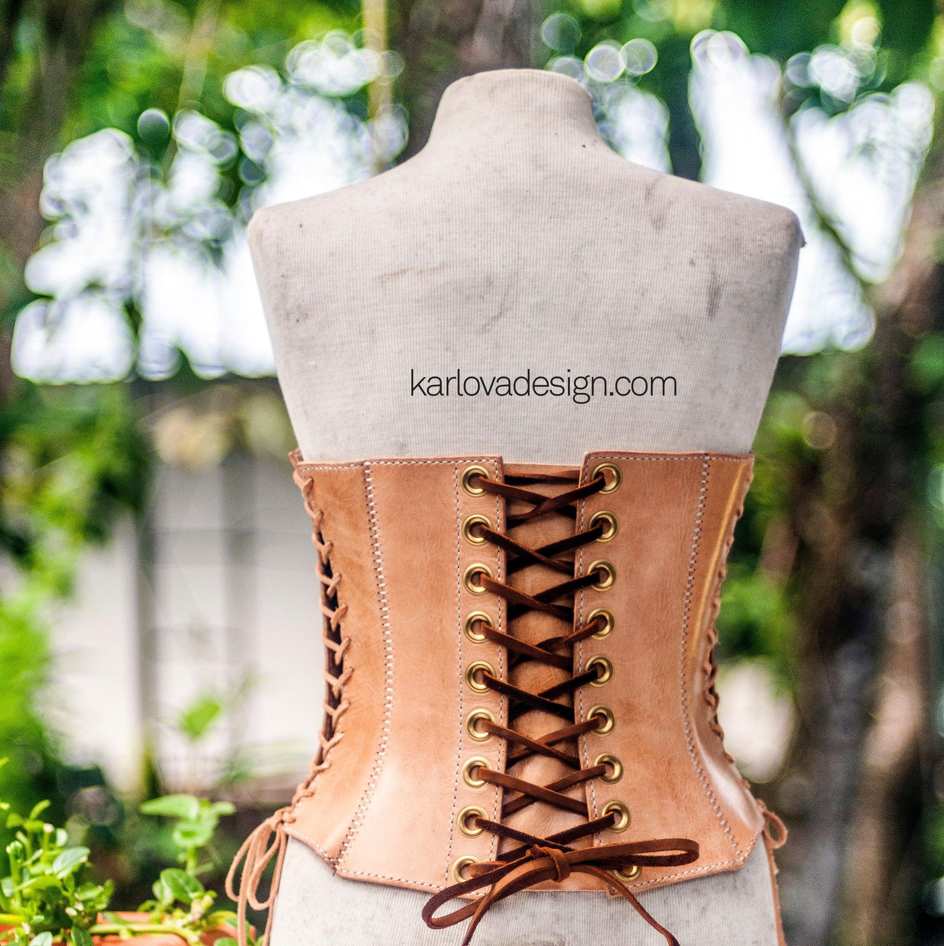 Leather corset, corsage, bodice, leather craft DIY PDF pattern by Karlova Design, leatherwork template for hand stitching