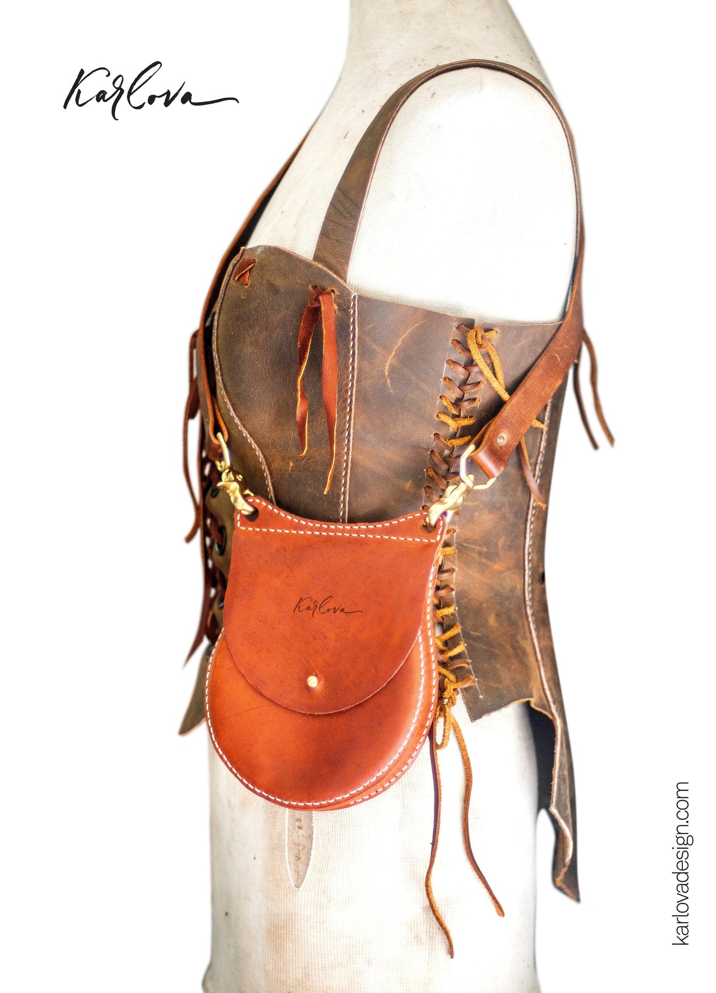Leather bag, phone pouch leather craft DIY PDF pattern by Karlova Design, leatherwork template for hand stitching