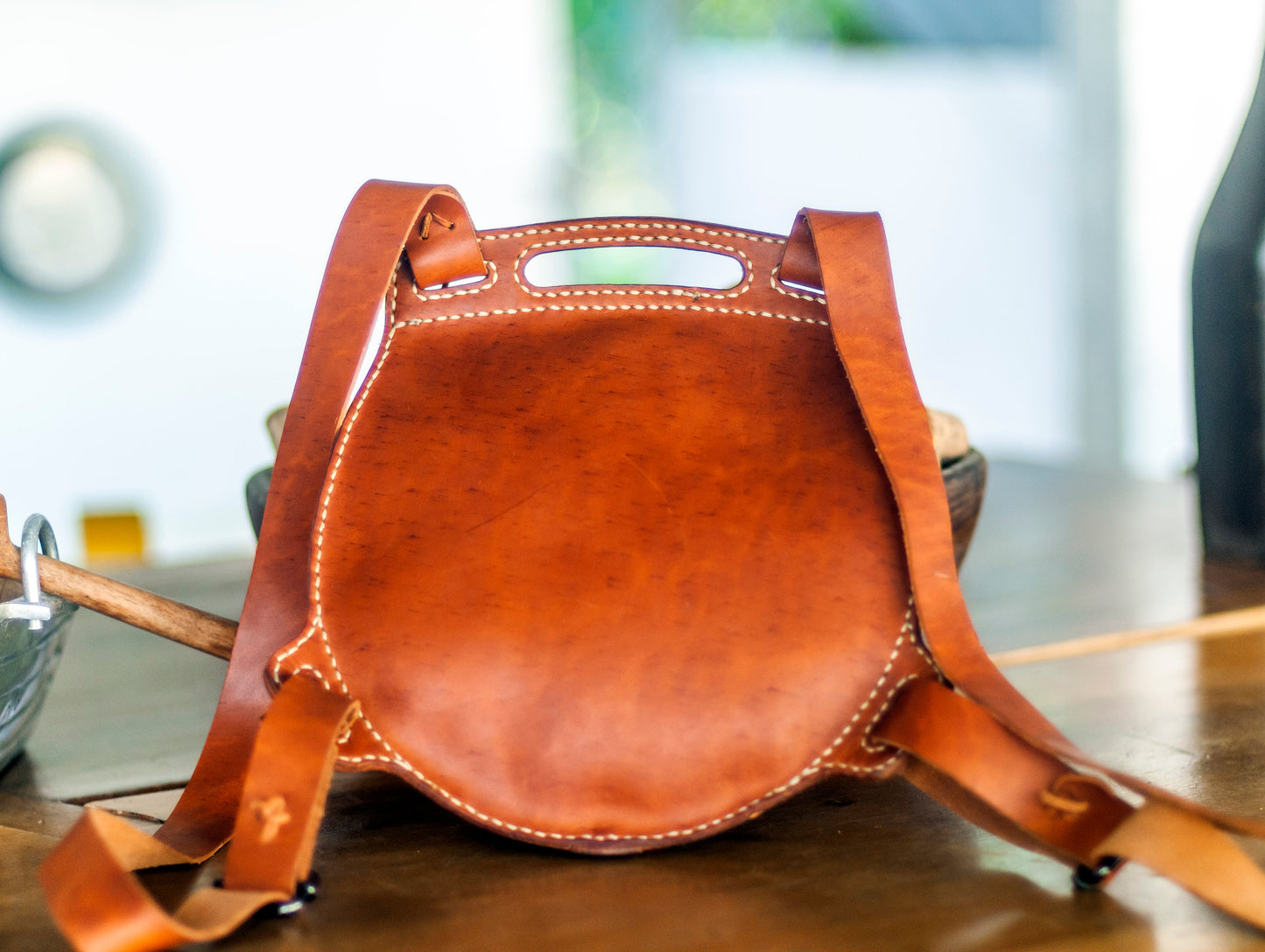 Small round backpack Printable Leather Craft DIY PDF Pattern by Karlova Design, Leatherwork Template for Hand Stitching
