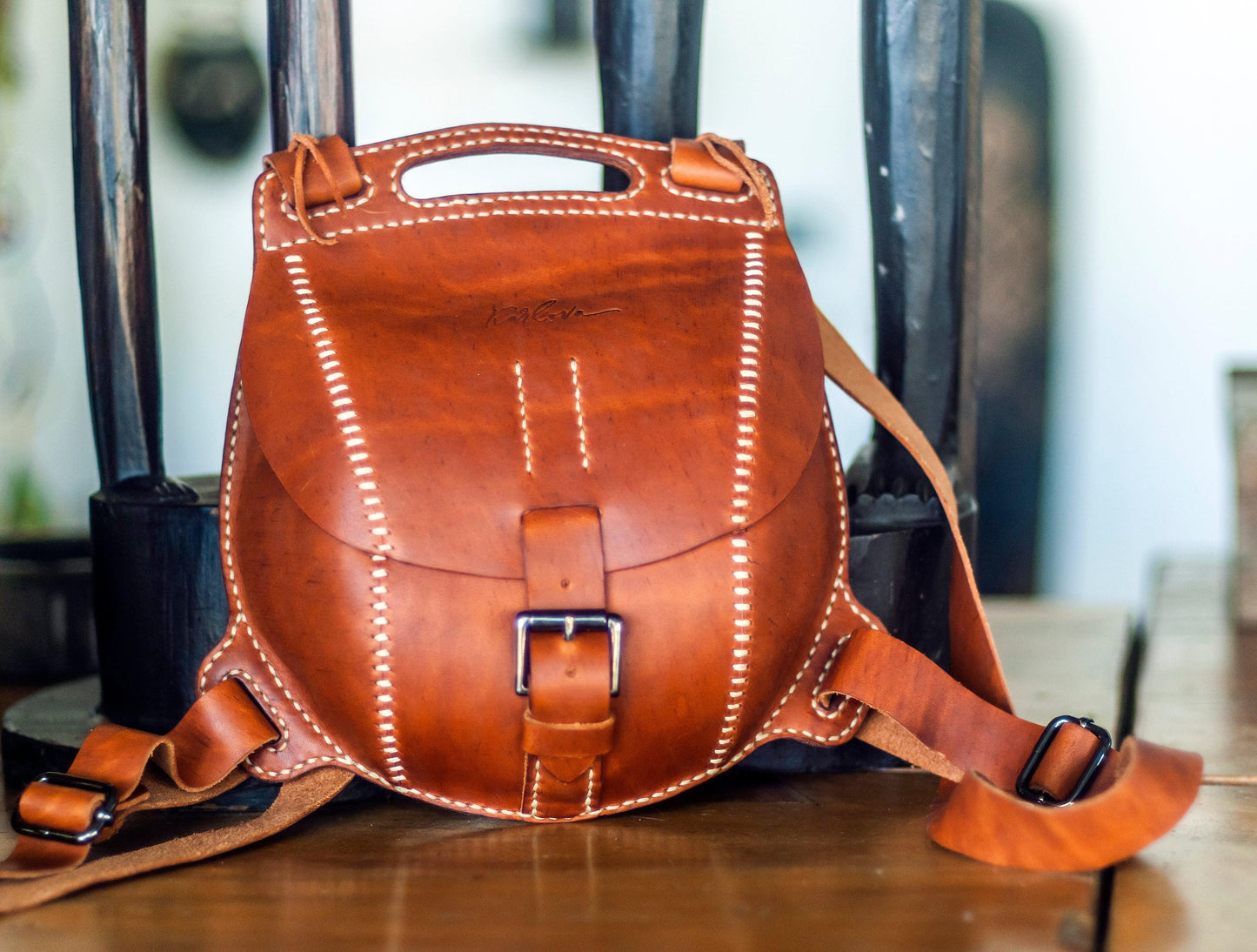 Leather backpack leather craft DIY PDF pattern by Karlova Design, leatherwork template for hand stitching