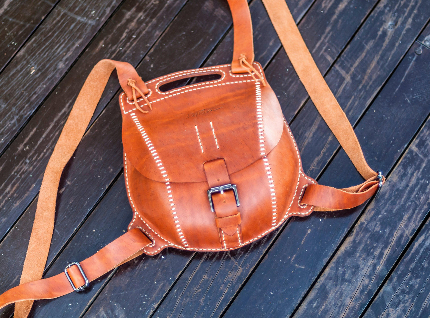 Leather backpack leather craft DIY PDF pattern by Karlova Design, leatherwork template for hand stitching