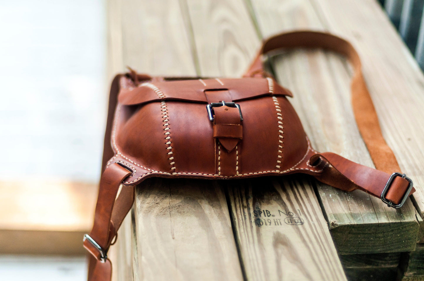 Leather backpack leather craft DIY PDF pattern by Karlova Design, leatherwork template for hand stitching