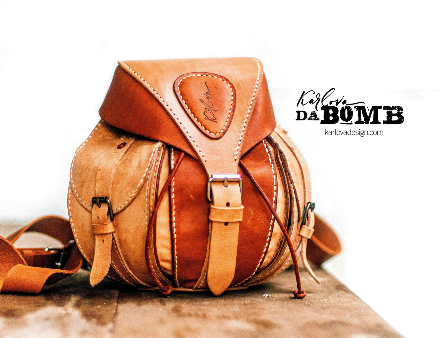 Leather backpack, small purse, leather craft DIY PDF pattern by Karlova Design, leatherwork template for hand stitching