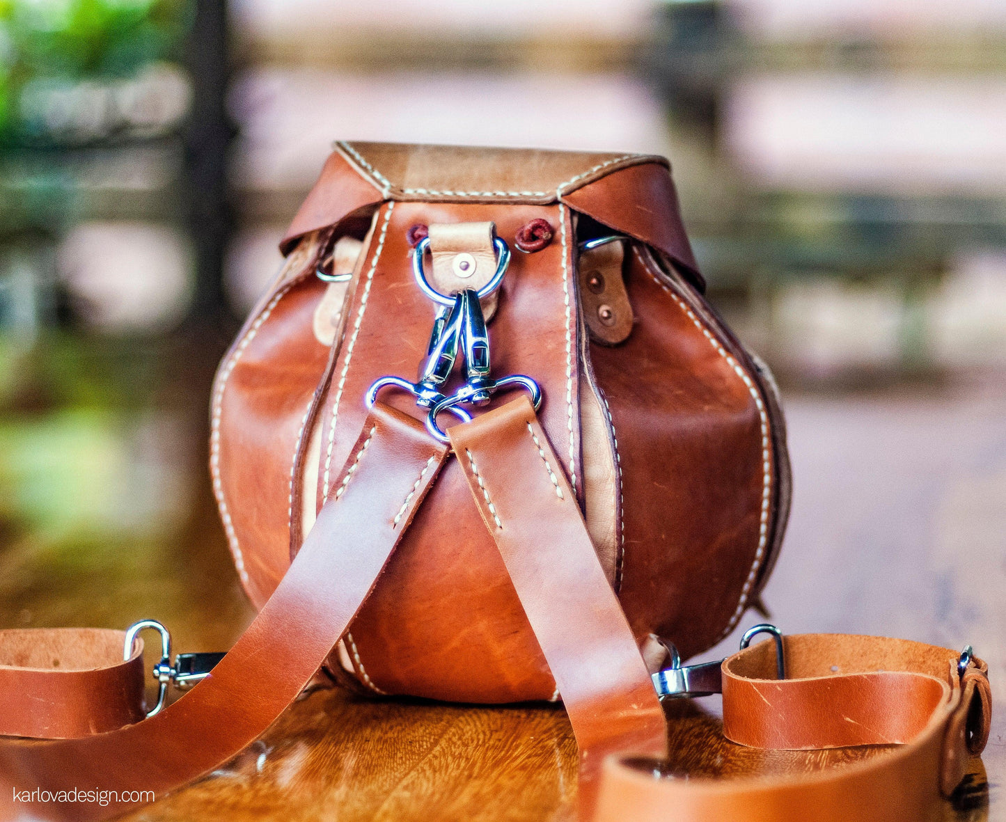 Leather backpack, small purse, leather craft DIY PDF pattern by Karlova Design, leatherwork template for hand stitching