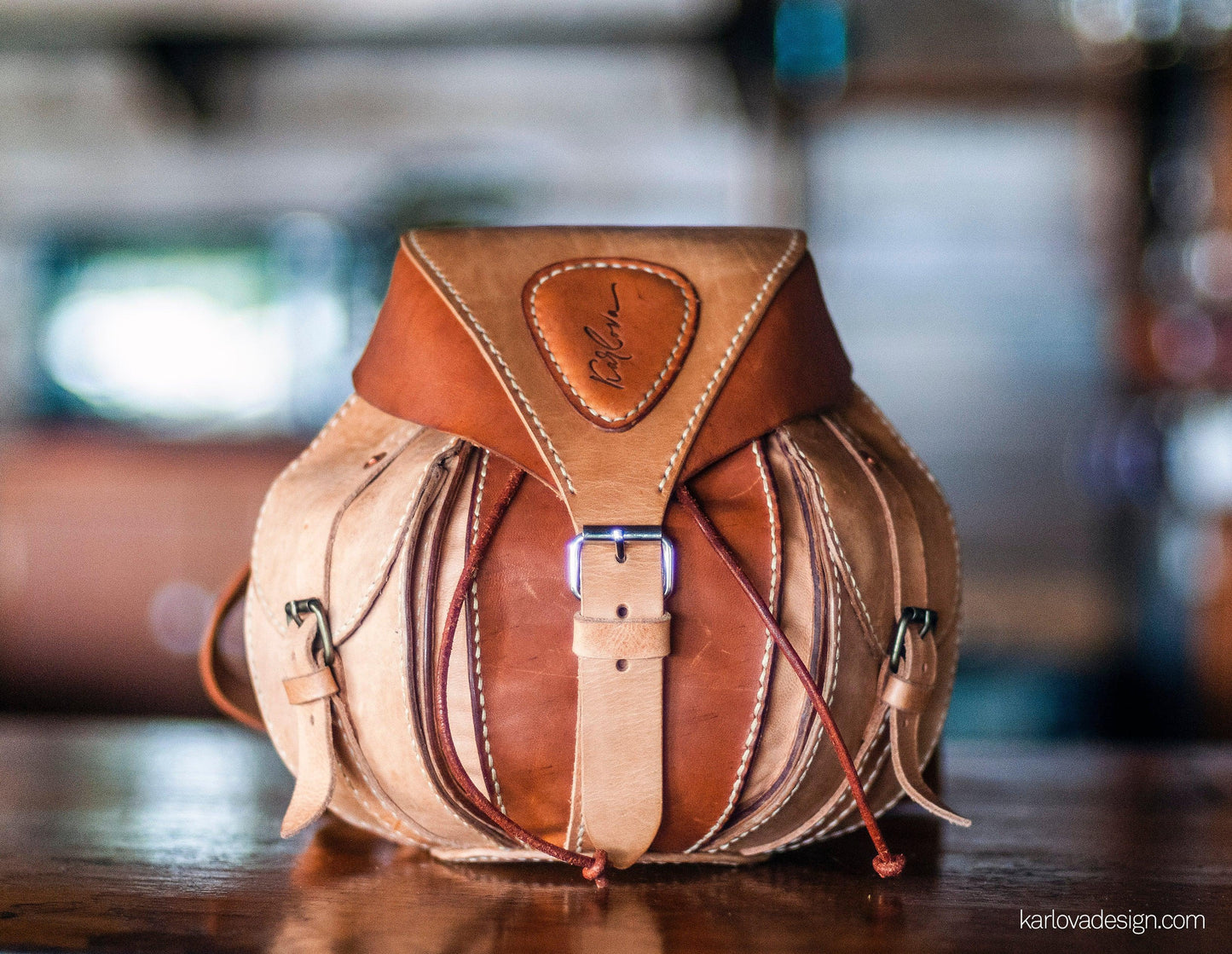 Leather backpack, small purse, leather craft DIY PDF pattern by Karlova Design, leatherwork template for hand stitching